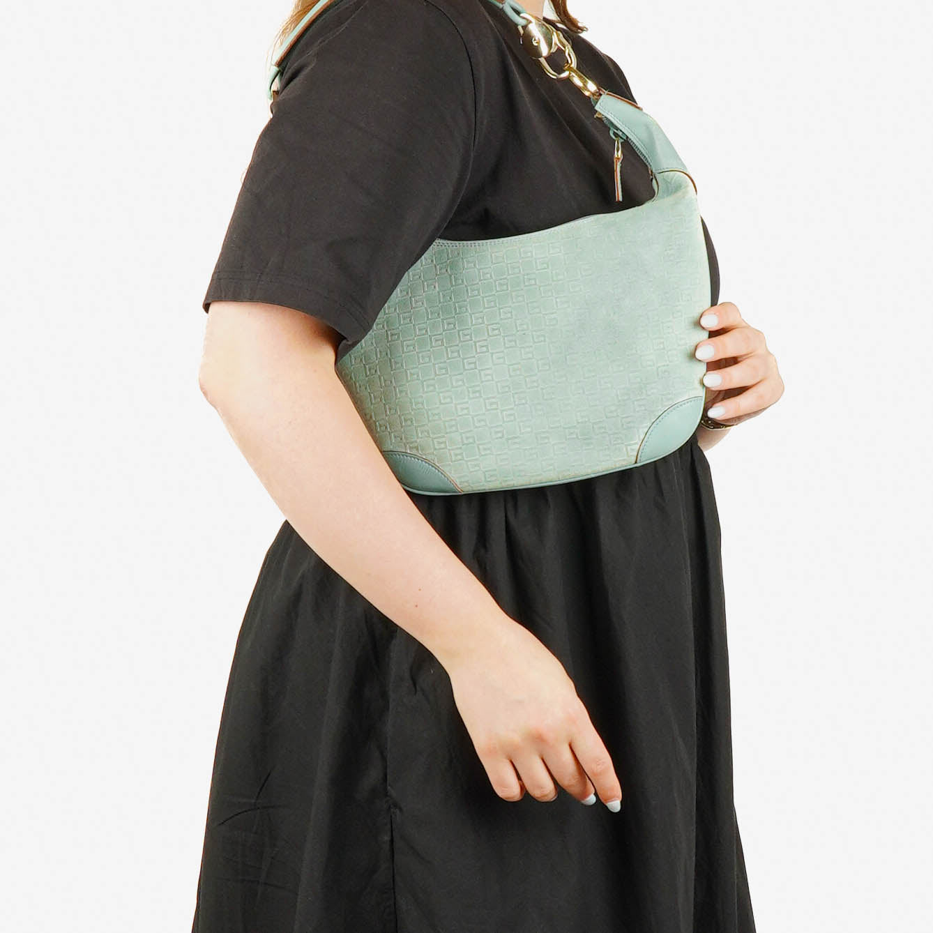 Gucci Suede And Leather Braided Handle Ring Hobo Bag