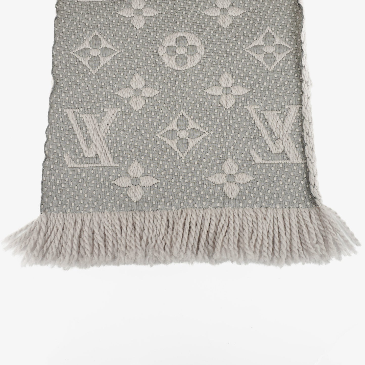 Louis Vuitton Wool Silk Logomania Scarf in Pearl Grey