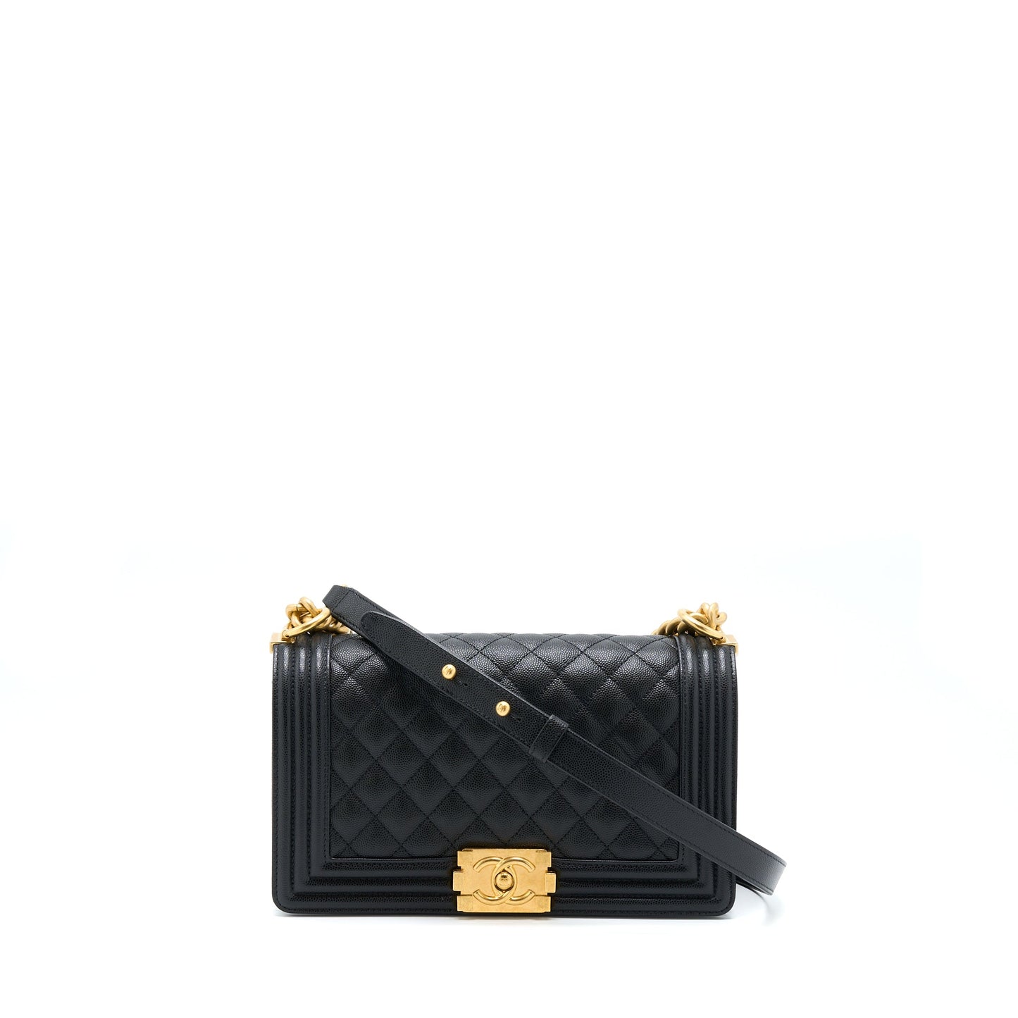 Chanel Medium Boy Caviar Black Brushed Gold Hardware