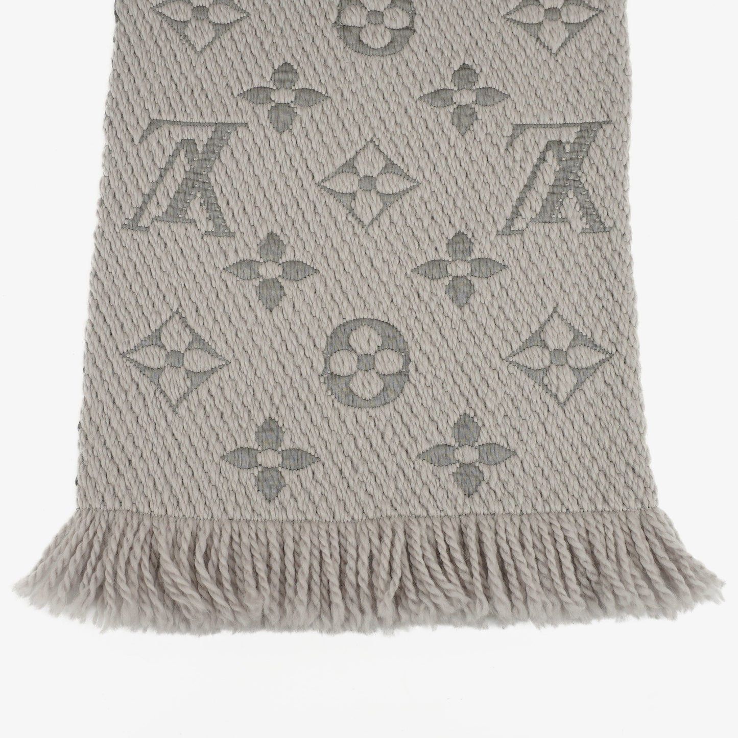 Louis Vuitton Wool Silk Logomania Scarf in Pearl Grey