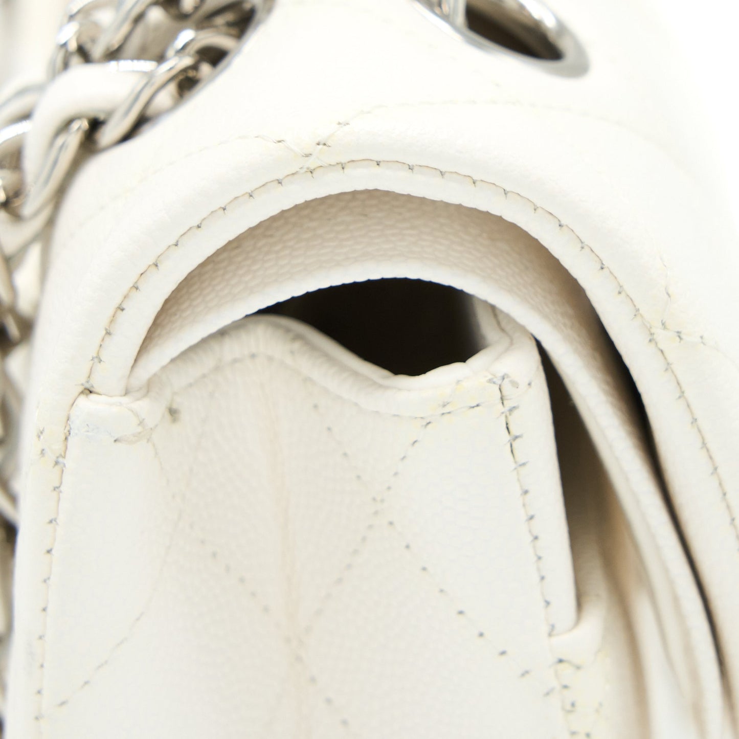 Chanel Medium Classic Double Flap Bag Caviar White  (Microchip)