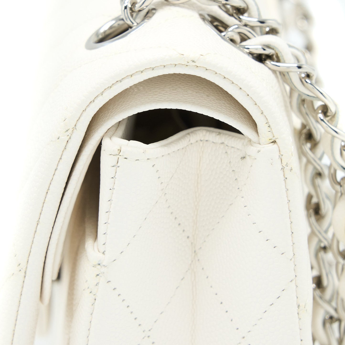 Chanel Medium Classic Double Flap Bag Caviar White  (Microchip)