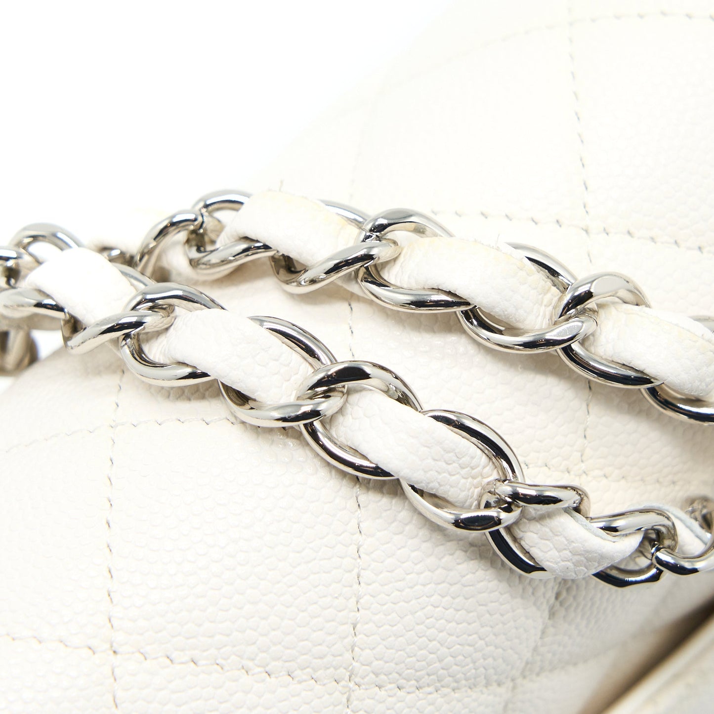 Chanel Medium Classic Double Flap Bag Caviar White  (Microchip)