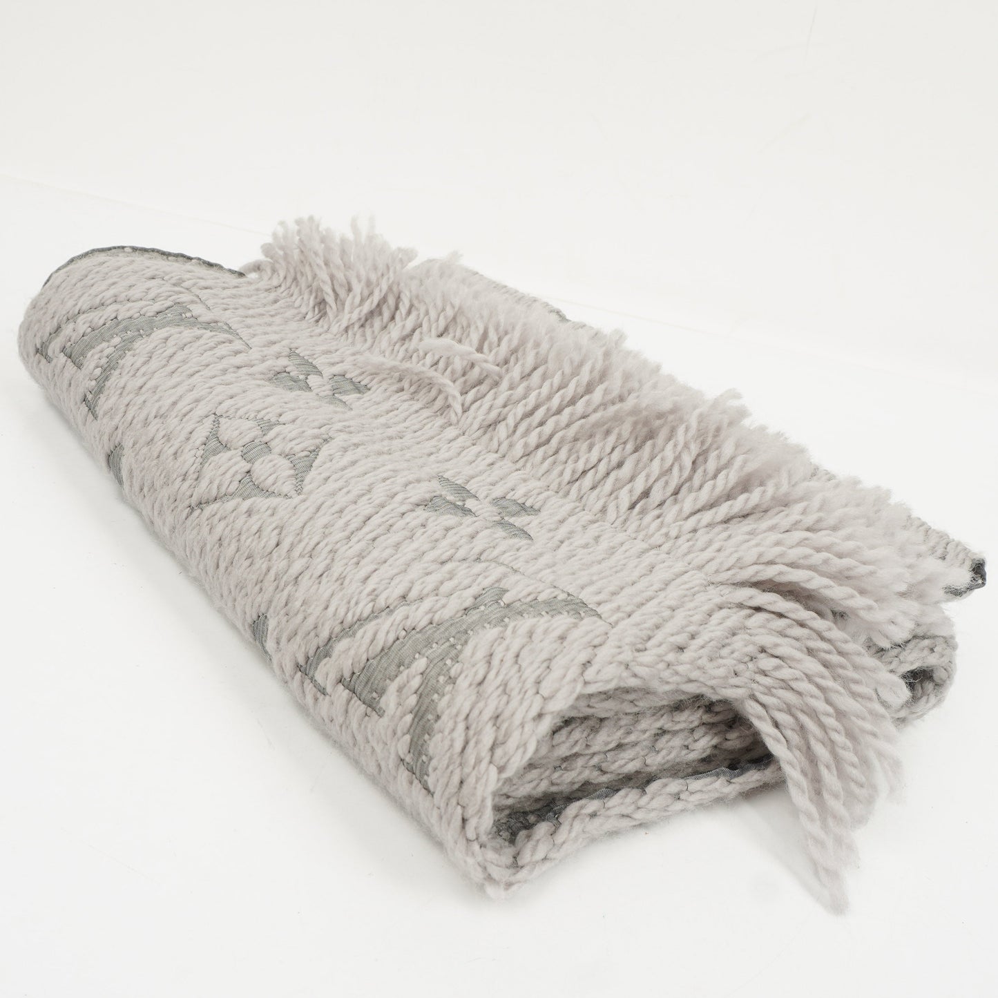 Louis Vuitton Wool Silk Logomania Scarf in Pearl Grey