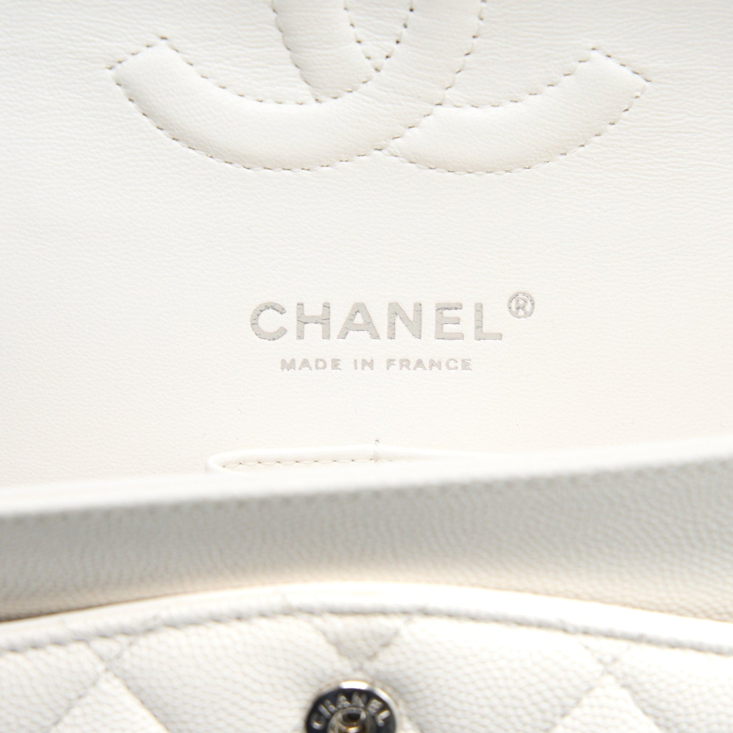 Chanel Medium Classic Double Flap Bag Caviar White  (Microchip)