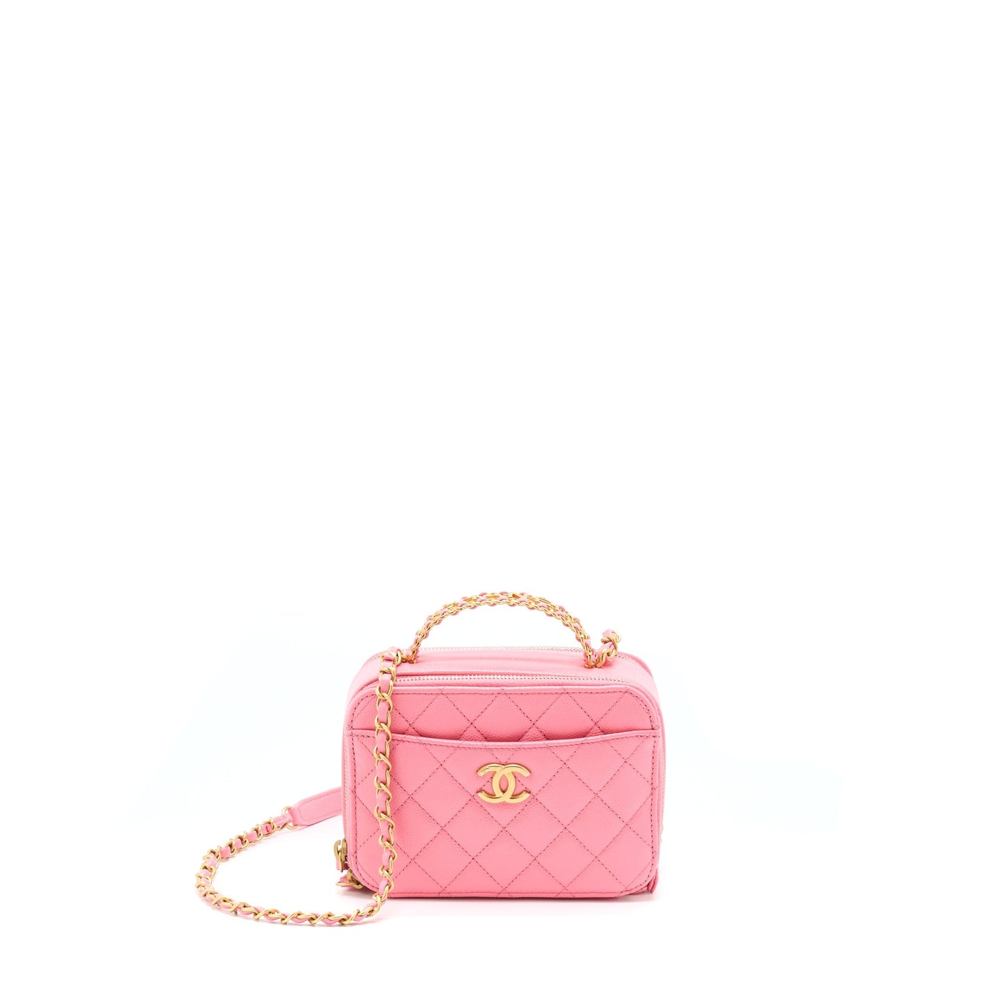 Chanel 22S Letter Top Handle Small Vanity Case Caviar Pink Brushed