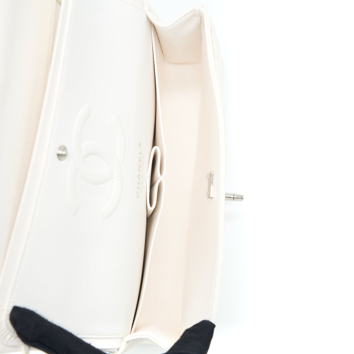 Chanel Medium Classic Double Flap Bag Caviar White  (Microchip)