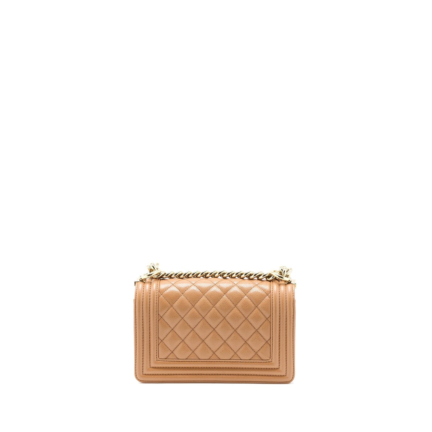Chanel 21K Small Boy Bag Caviar Camel L (Microchip)