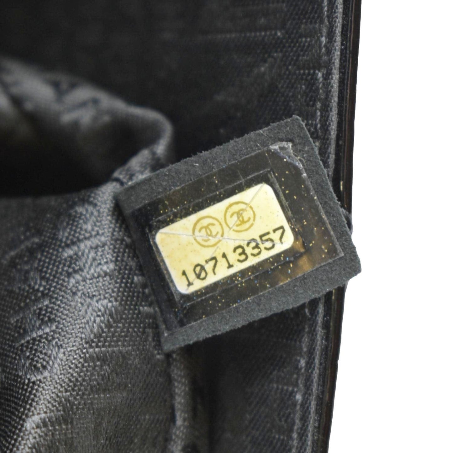 CHANEL Through Flap Quilted Patent Leather Shoulder Bag Black