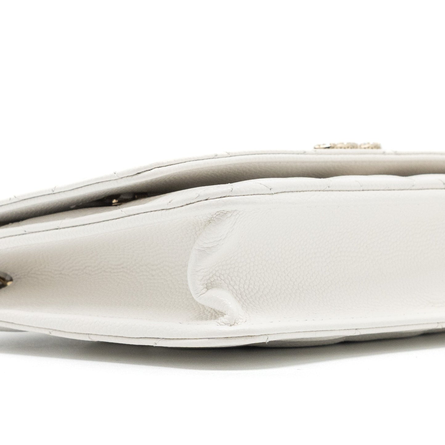 Chanel Detail Crystal CC Logo Wallet On Chain Caviar White L(Microchip)