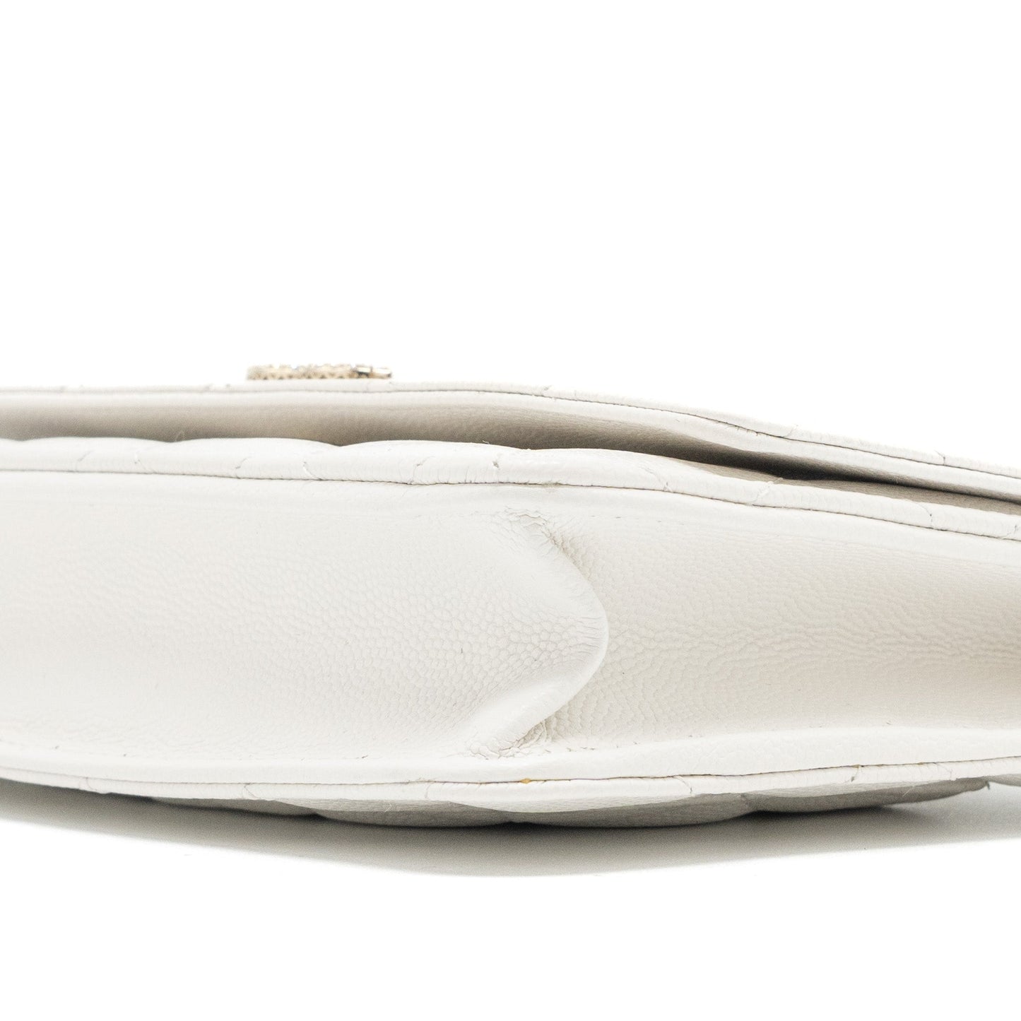 Chanel Detail Crystal CC Logo Wallet On Chain Caviar White L(Microchip)