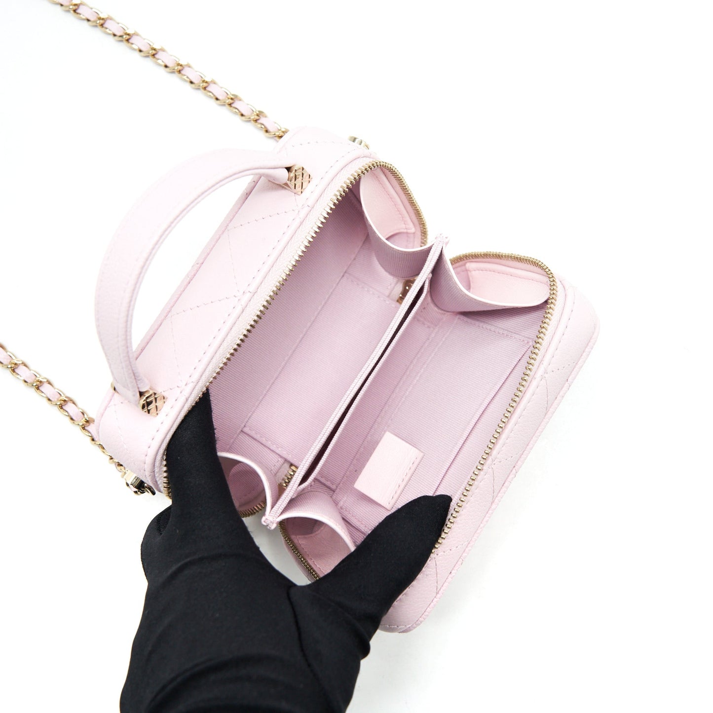 Chanel 22P Top Handle Mini Vanity With Chain Caviar Light Pink L