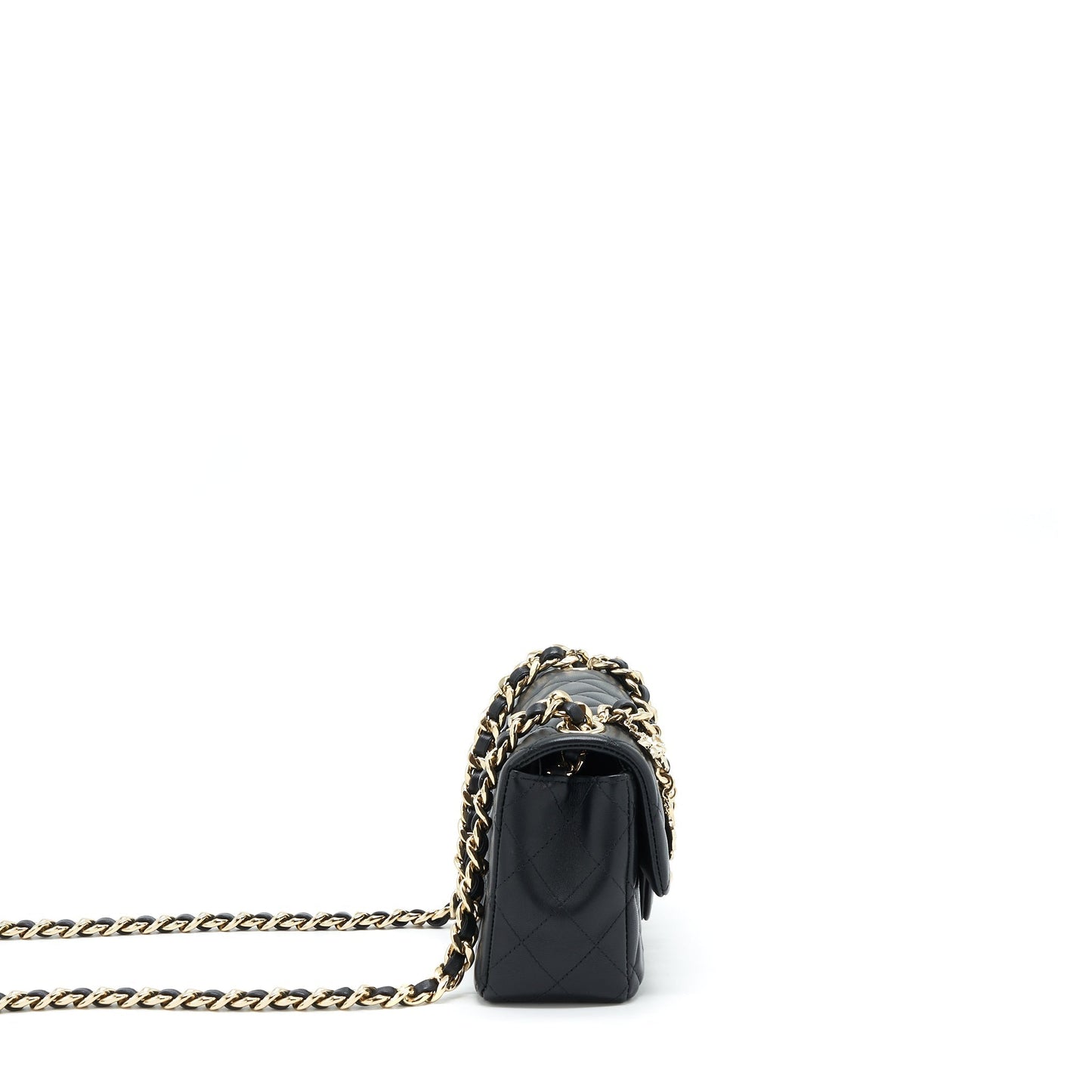 Chanel Mini Rectangular Flap Bag With Bag Charms Giant Chains Lambskin Black