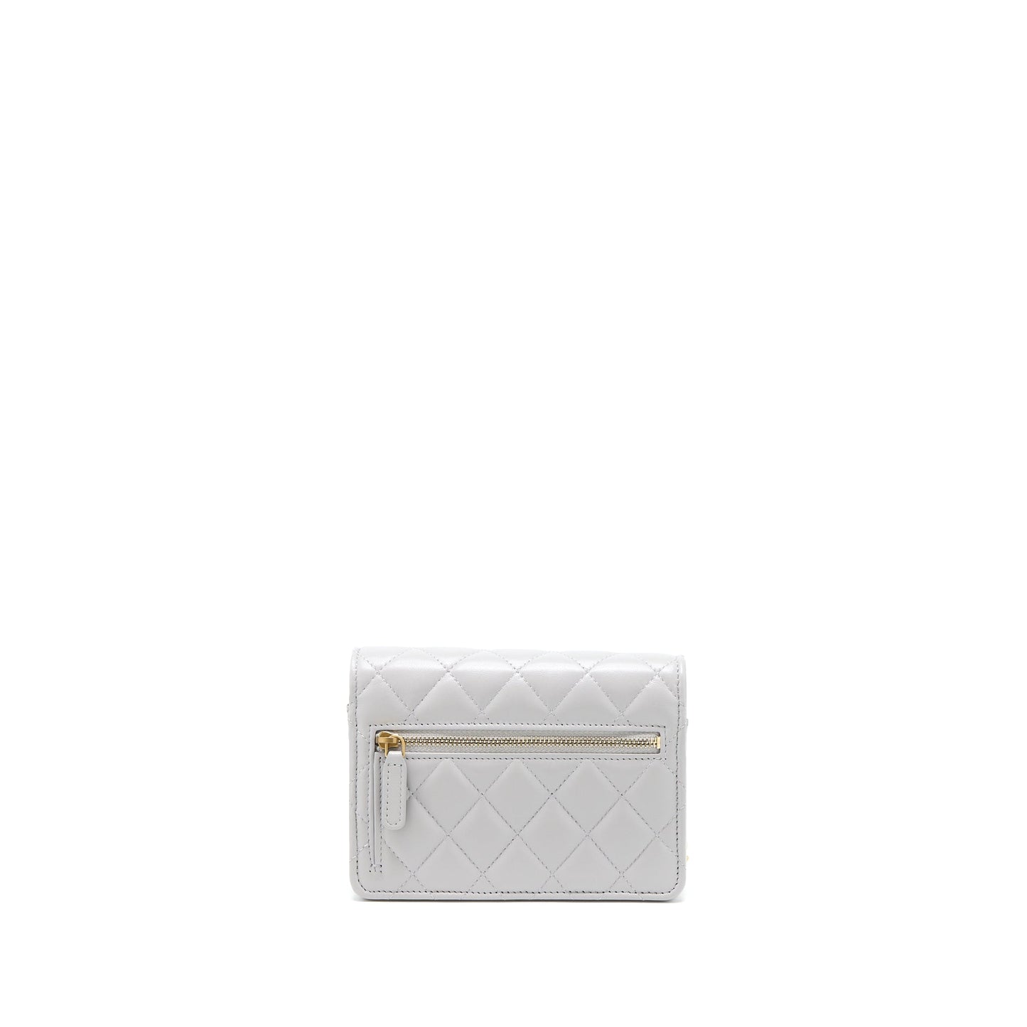 Chanel Mini Square Wallet on Chain with Gem Chains Lambskin Light Grey L