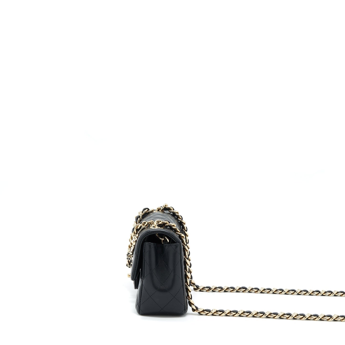 Chanel Mini Rectangular Flap Bag With Bag Charms Giant Chains Lambskin Black