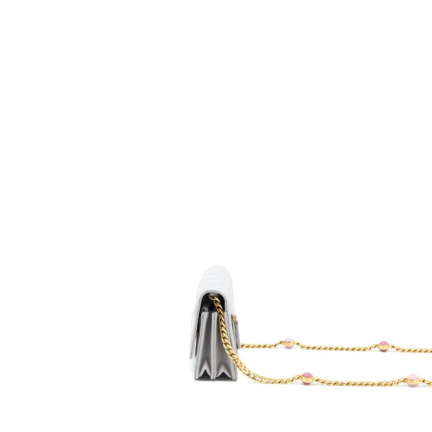 Chanel Mini Square Wallet on Chain with Gem Chains Lambskin Light Grey L