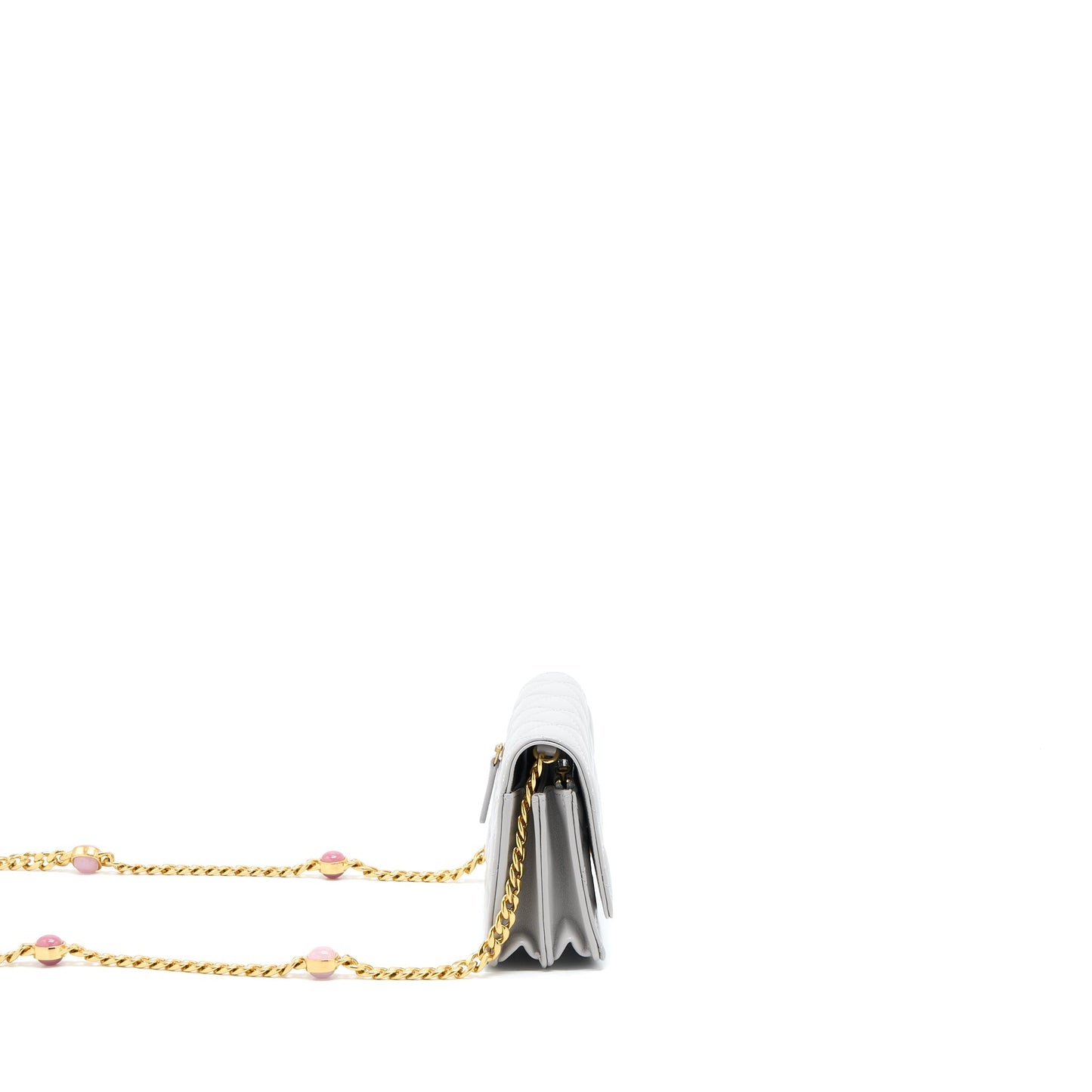 Chanel Mini Square Wallet on Chain with Gem Chains Lambskin Light Grey L