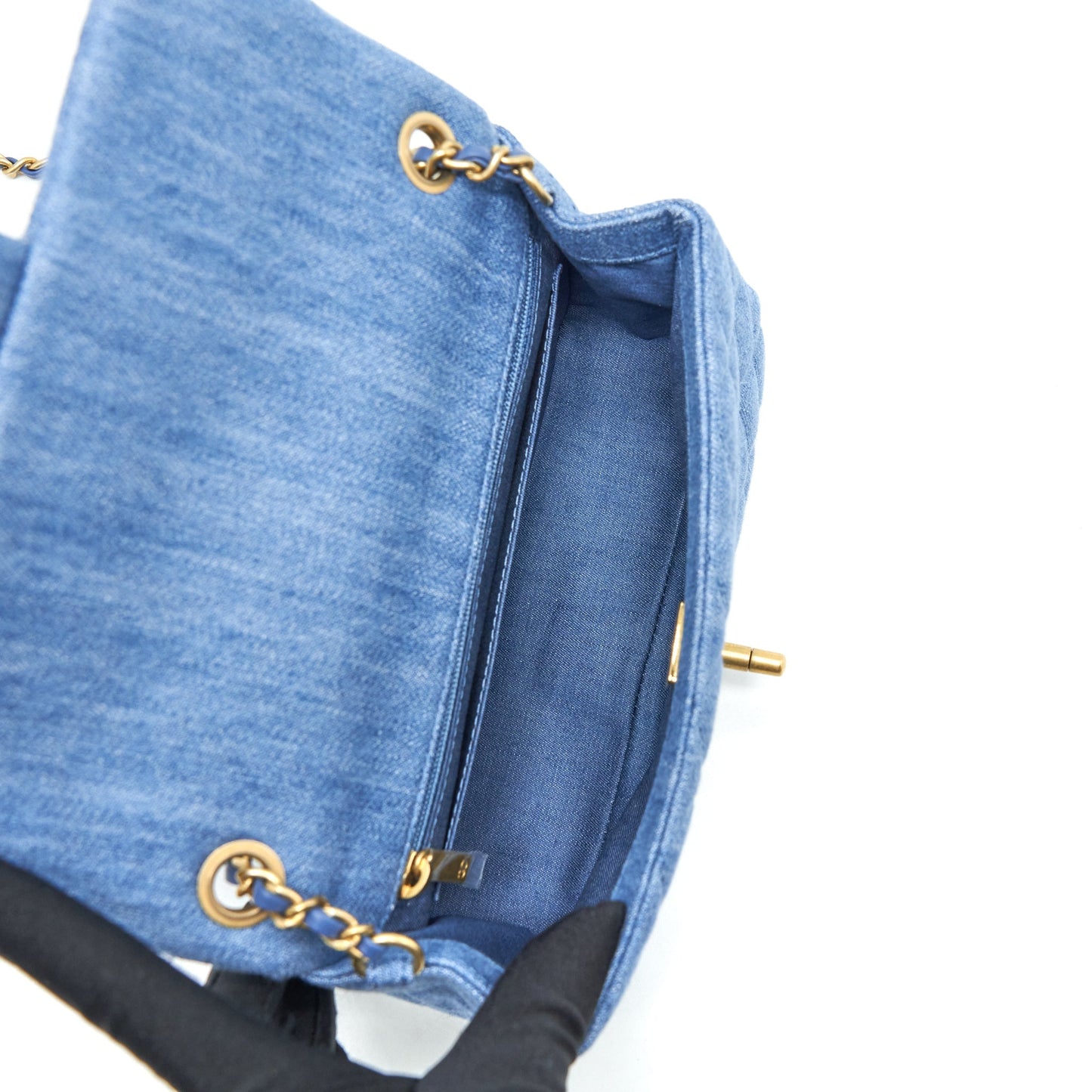 Chanel 21K Pearl Crush Mini Rectangular Flap Bag Denim