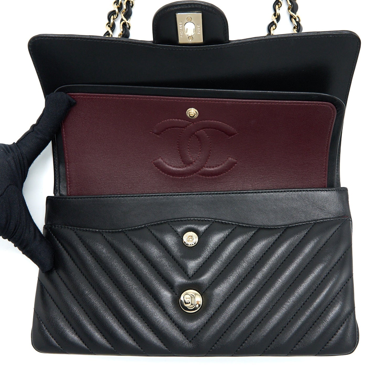 Chanel Medium Chevron Classic Double Flap Lambskin Black L