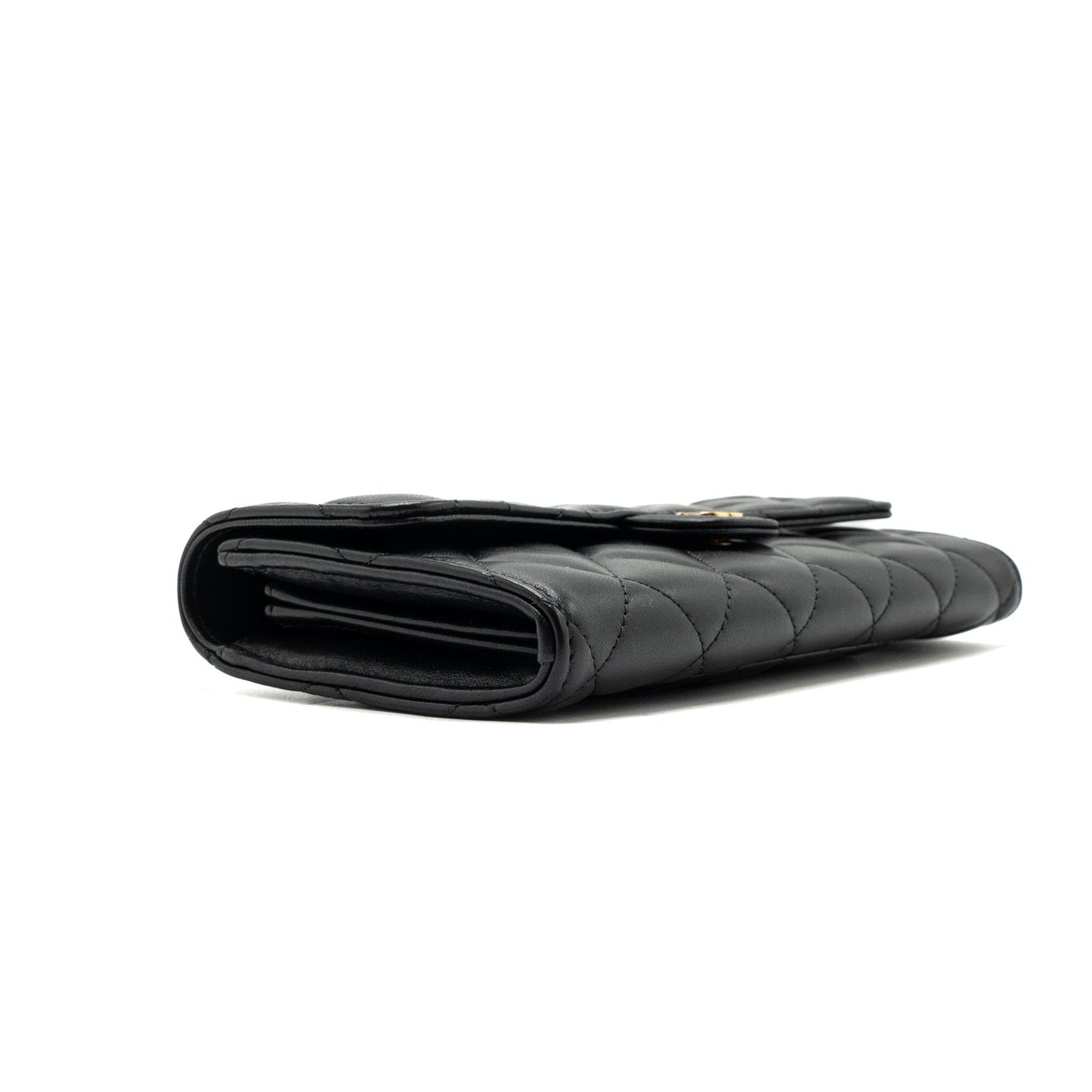 Chanel classic long flap wallet lambskin black  (microchip)