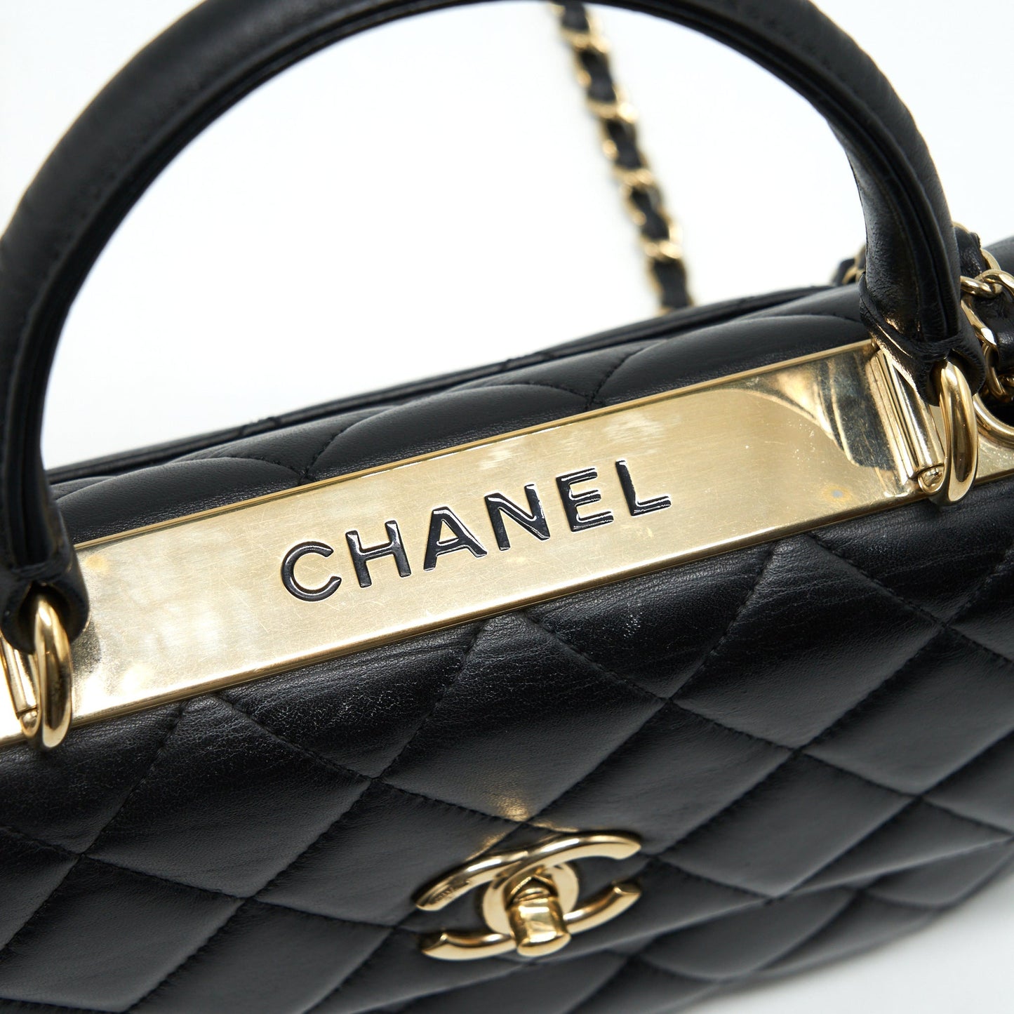 Chanel Small Trendy CC Flap Bag With Top Handle Lambskin Black L