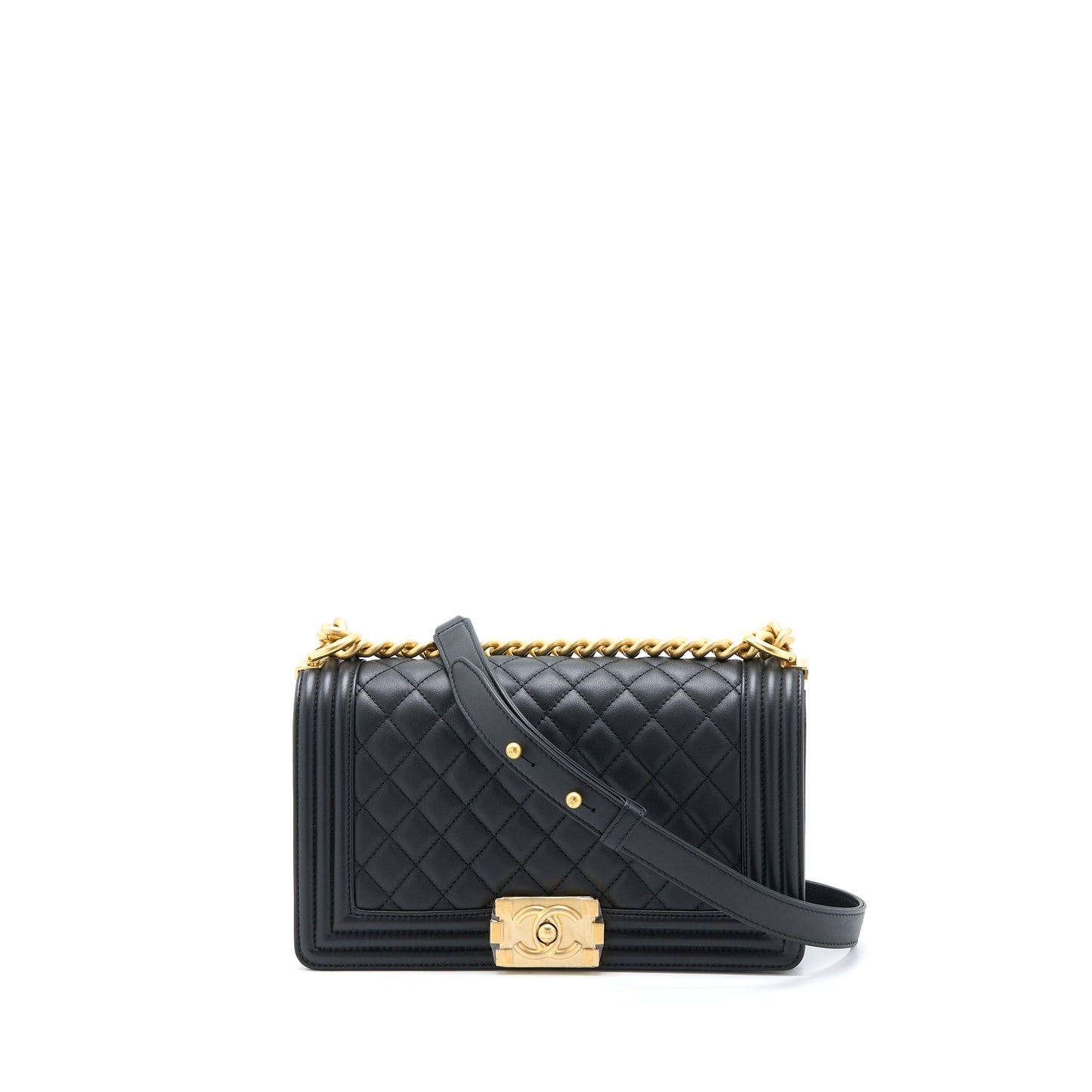 Chanel Medium Boy Bag Calfskin Black  (Microchip)