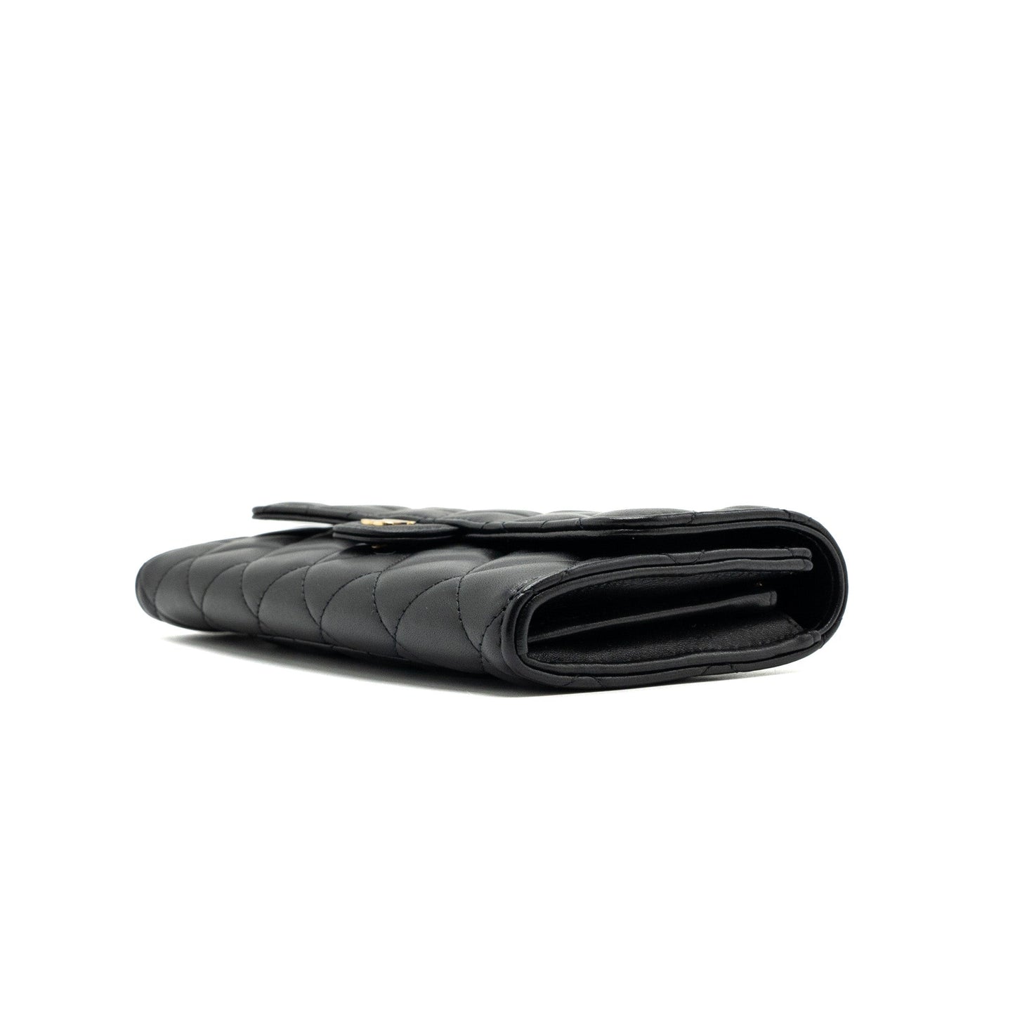 Chanel classic long flap wallet lambskin black  (microchip)