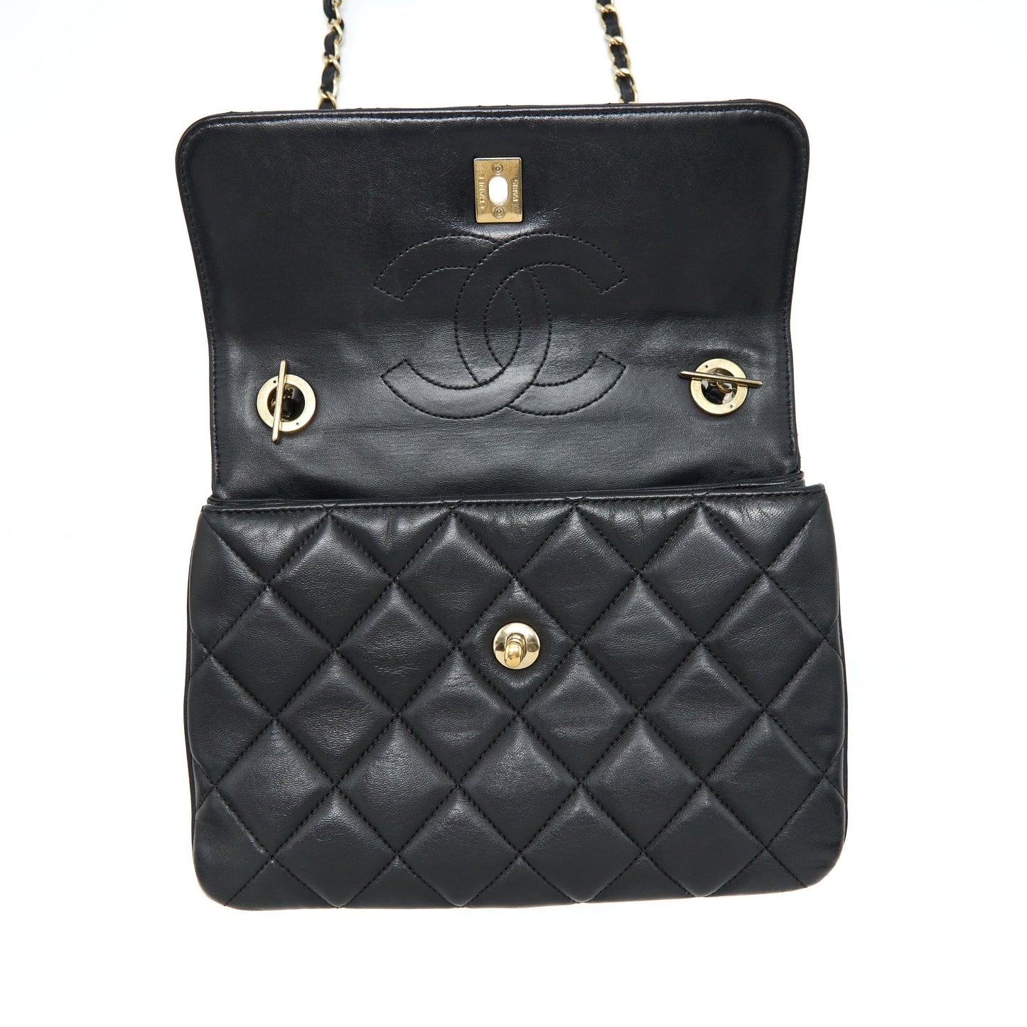 Chanel Small Trendy CC Flap Bag With Top Handle Lambskin Black L