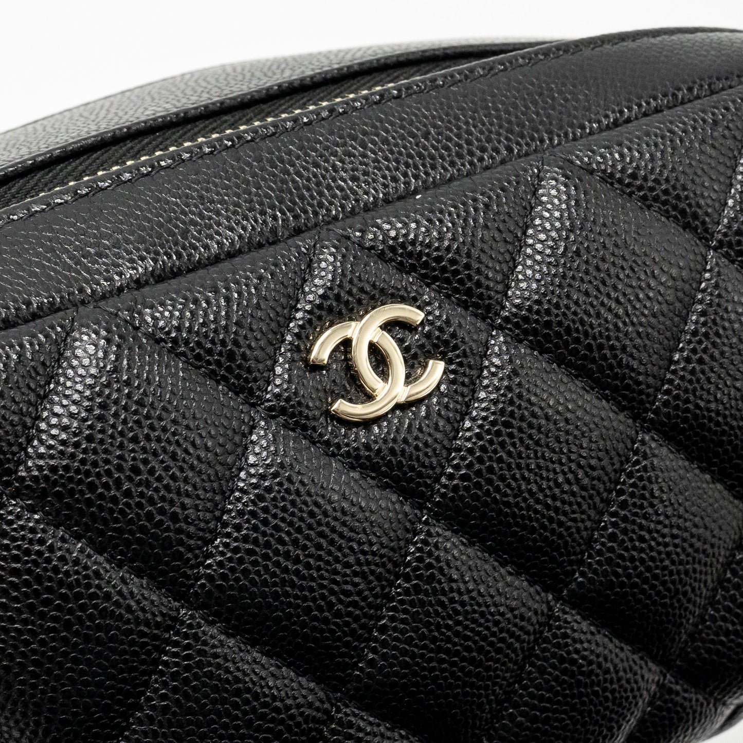 Chanel Double Zip Pouch Cosmetic Case Caviar Black  (Microchip)