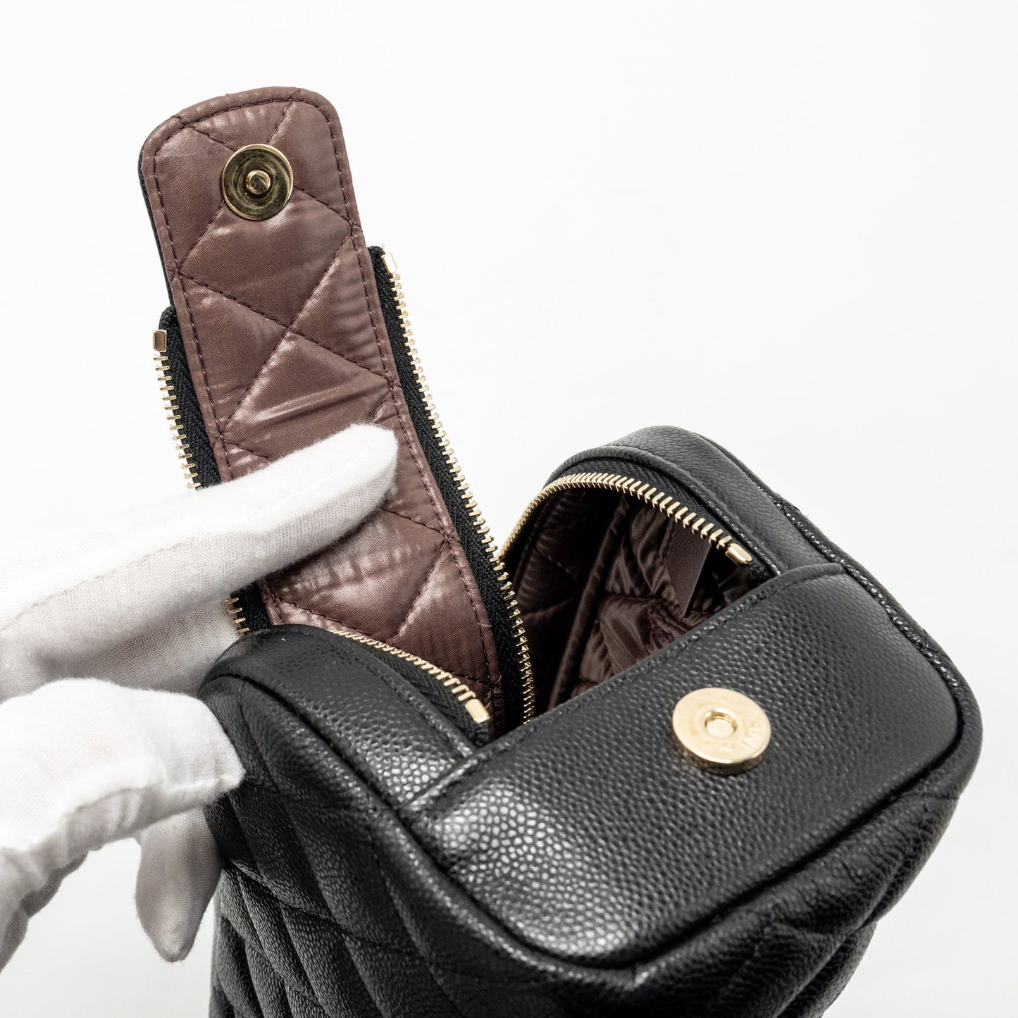 Chanel Double Zip Pouch Cosmetic Case Caviar Black  (Microchip)