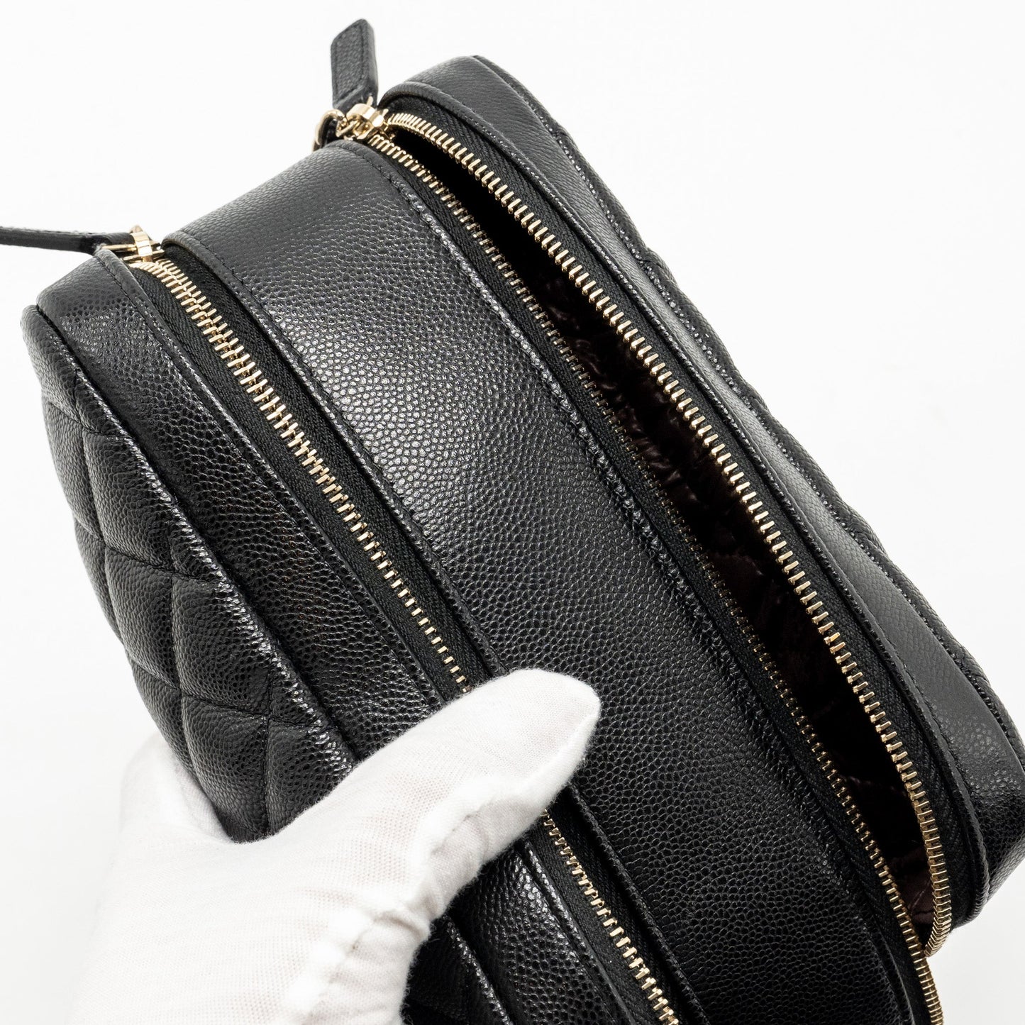 Chanel Double Zip Pouch Cosmetic Case Caviar Black  (Microchip)