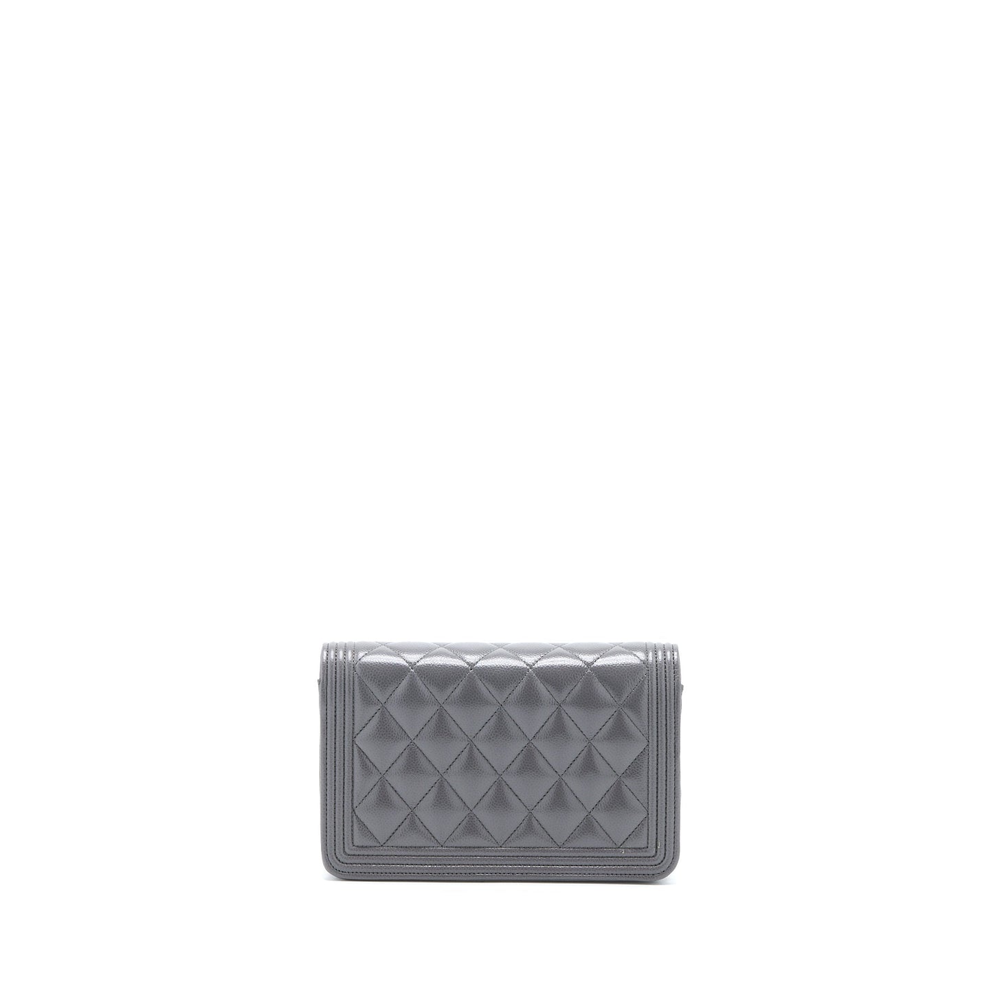 Chanel 22A Boy Wallet On Chain Grained Calfskin Dark Grey Brushed  (Microchip)