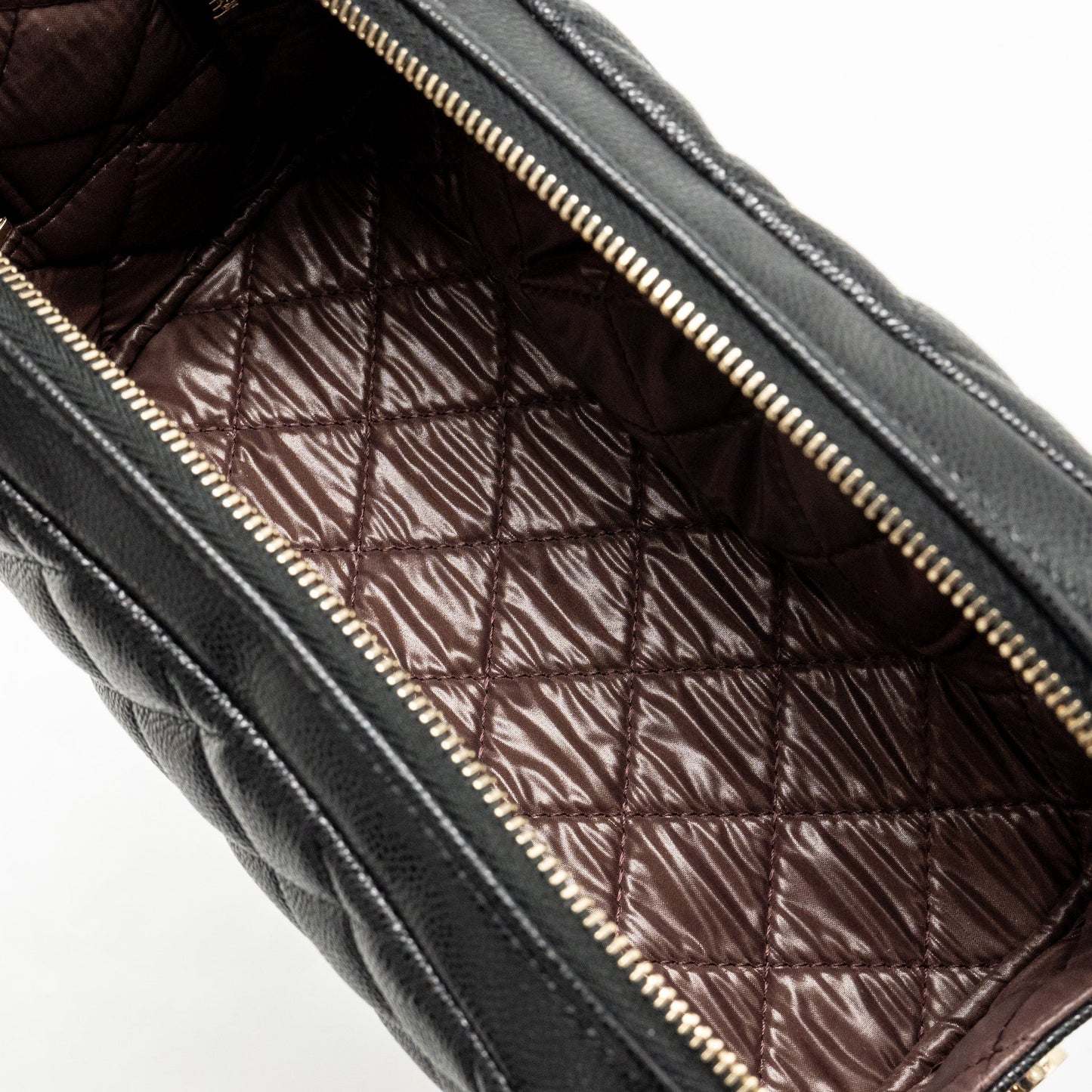 Chanel Double Zip Pouch Cosmetic Case Caviar Black  (Microchip)