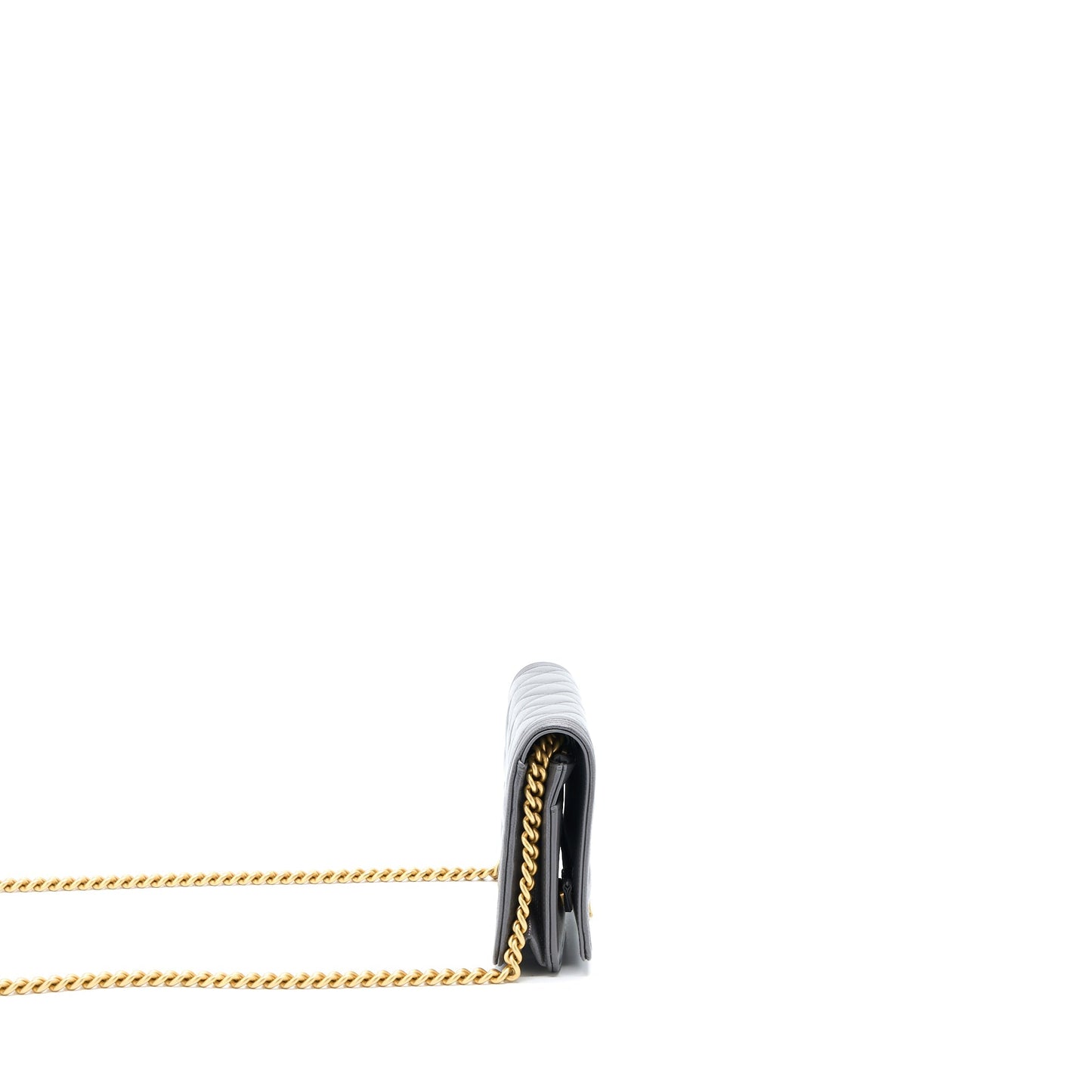 Chanel 22A Boy Wallet On Chain Grained Calfskin Dark Grey Brushed  (Microchip)