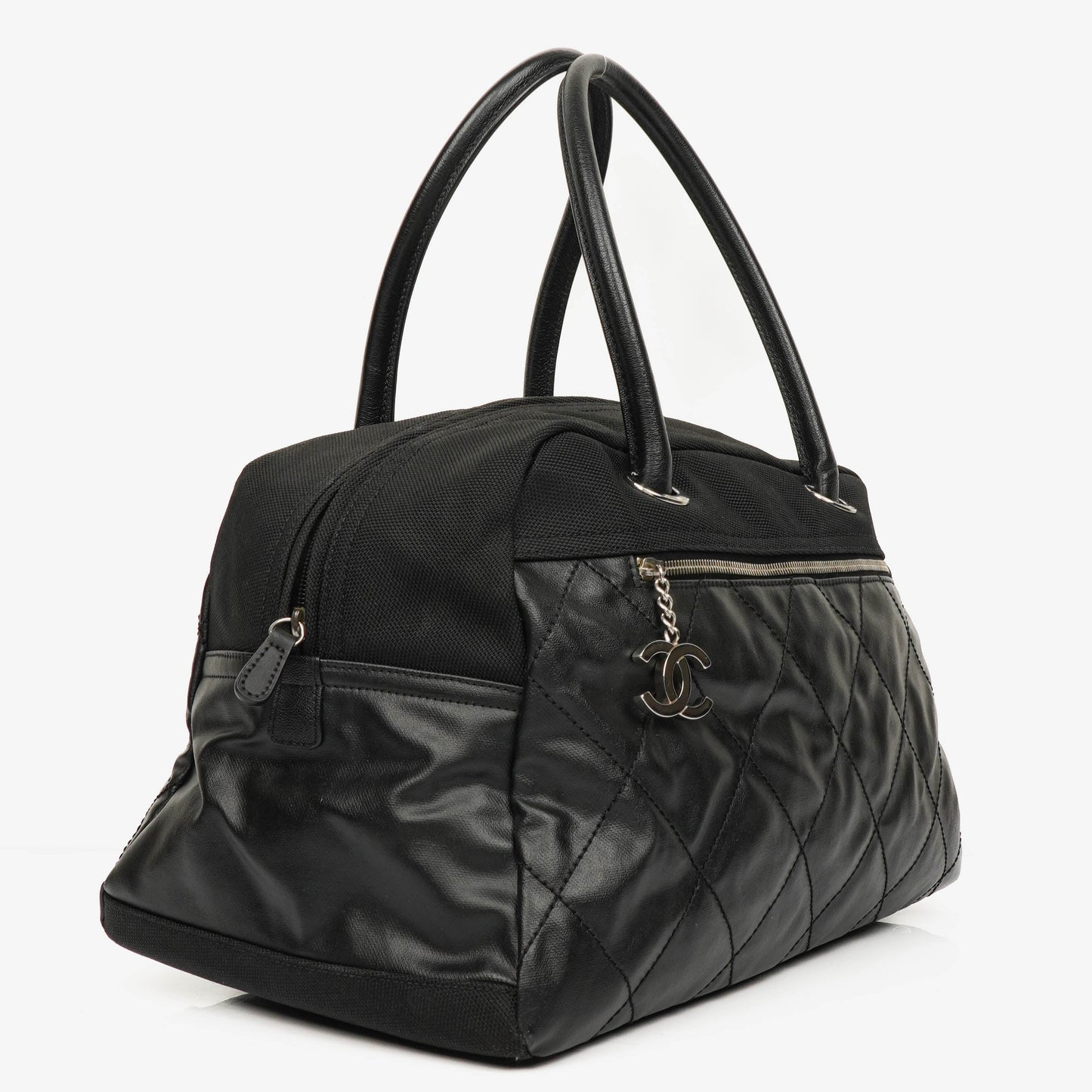 Chanel Black Biarritz Coated Canvas Quilted Large Duffle Bag