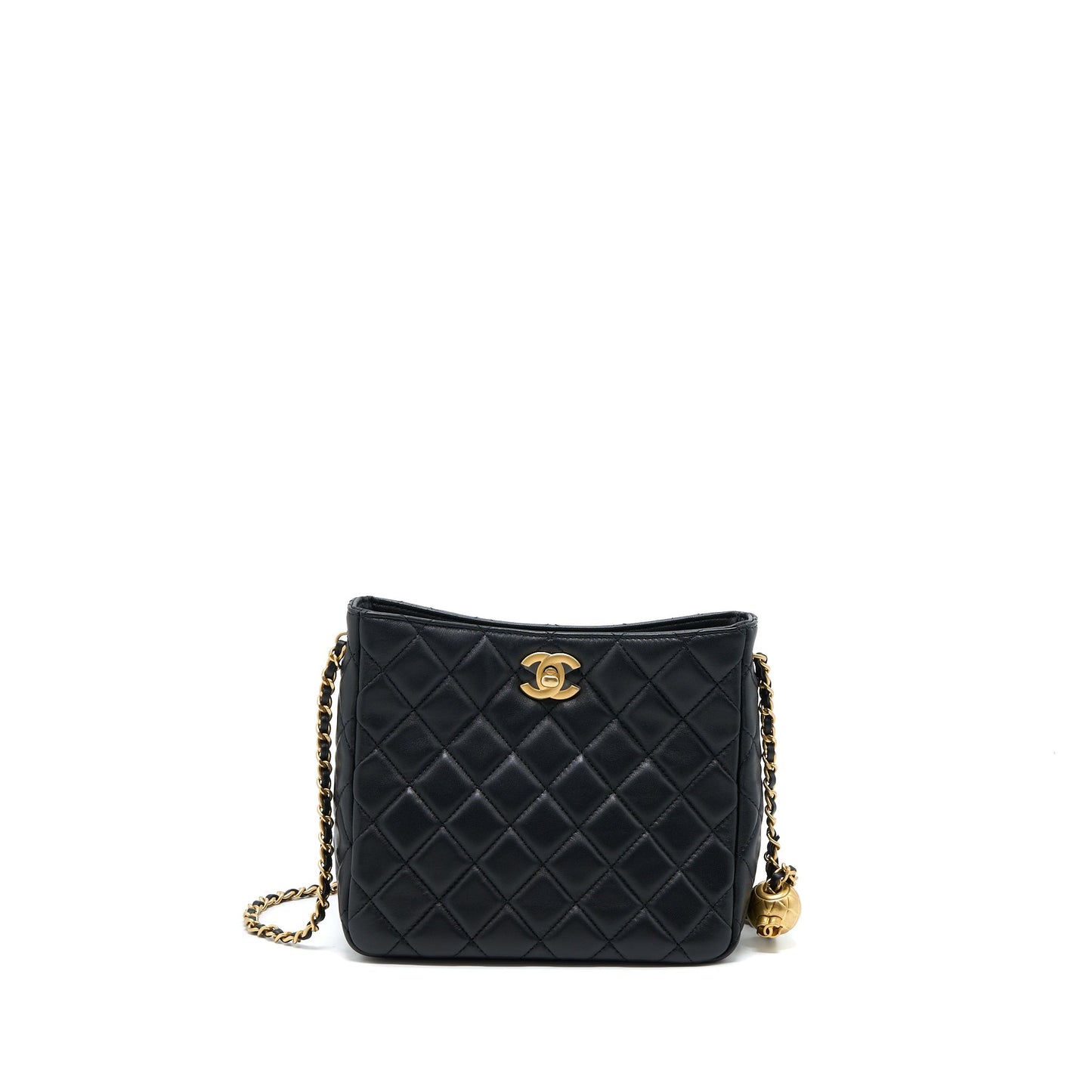 Chanel Pearl Crush Hobo Bag Lambskin Black  (Microchip)