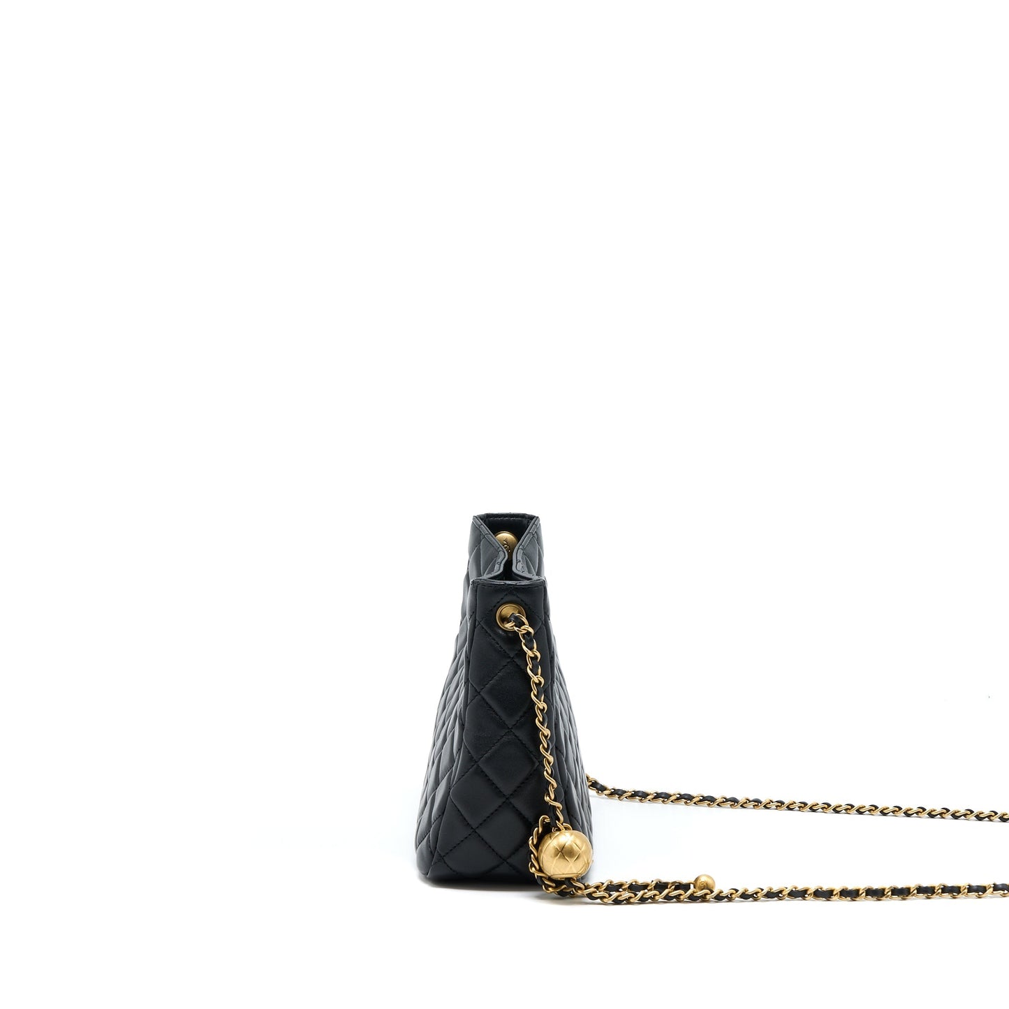 Chanel Pearl Crush Hobo Bag Lambskin Black  (Microchip)