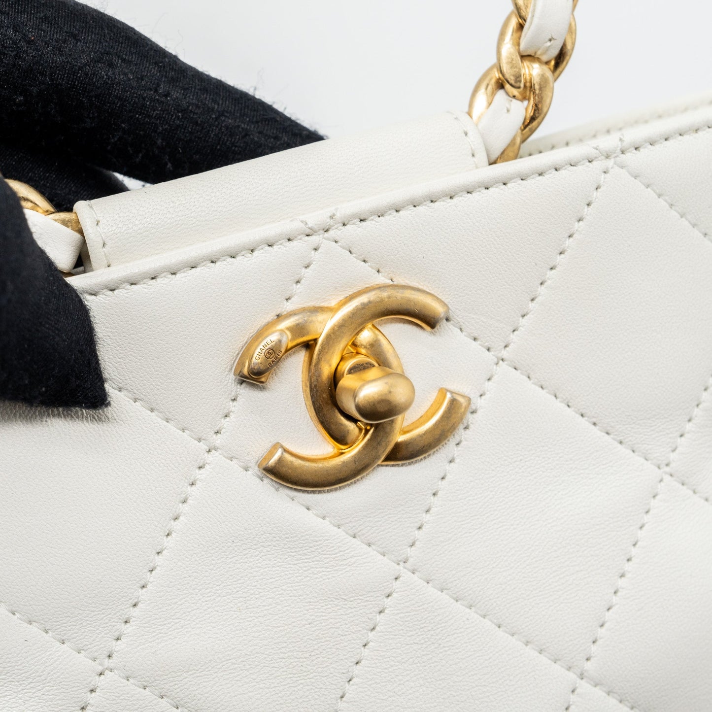 Chanel Round Handle Bucket Backpack Lambskin White