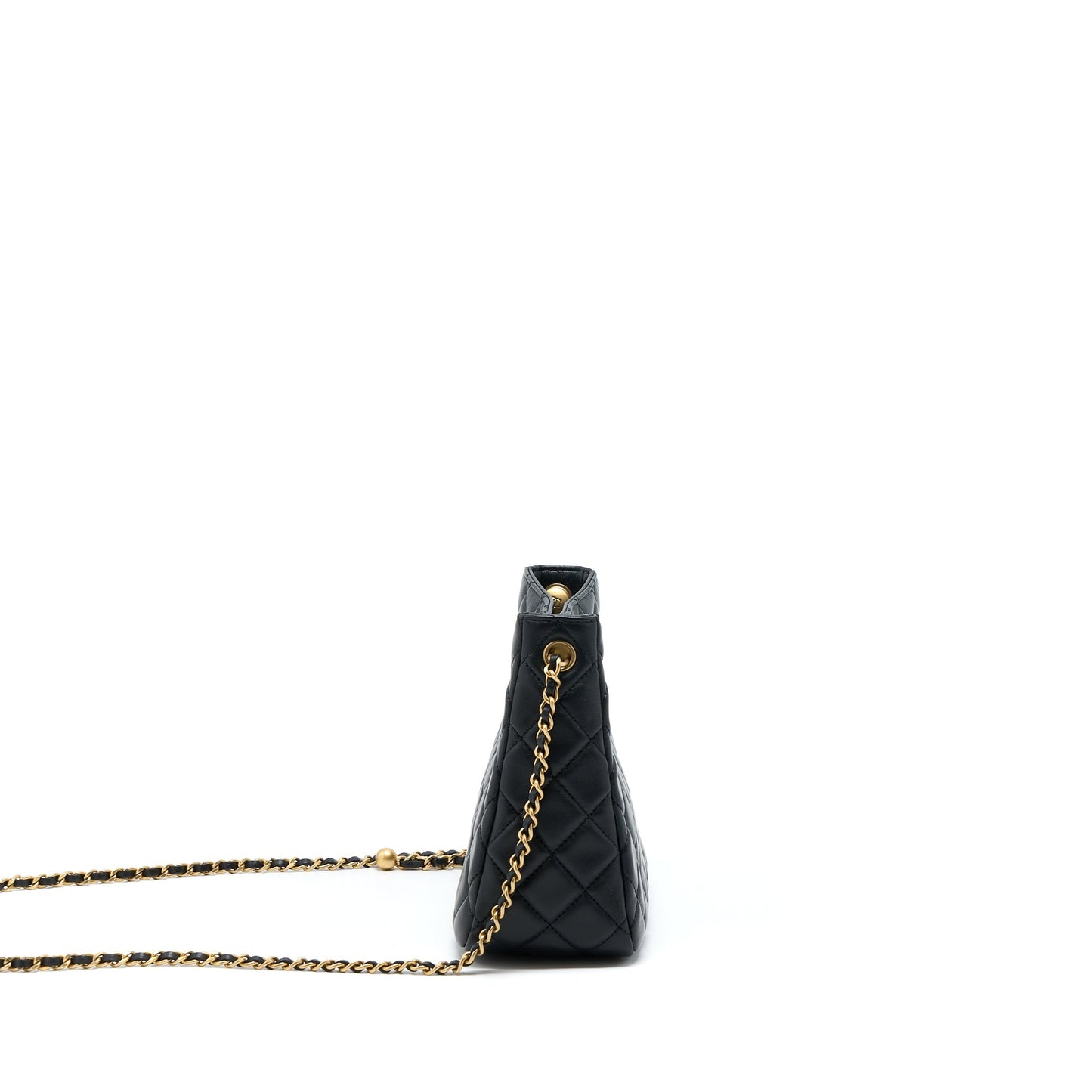 Chanel Pearl Crush Hobo Bag Lambskin Black  (Microchip)