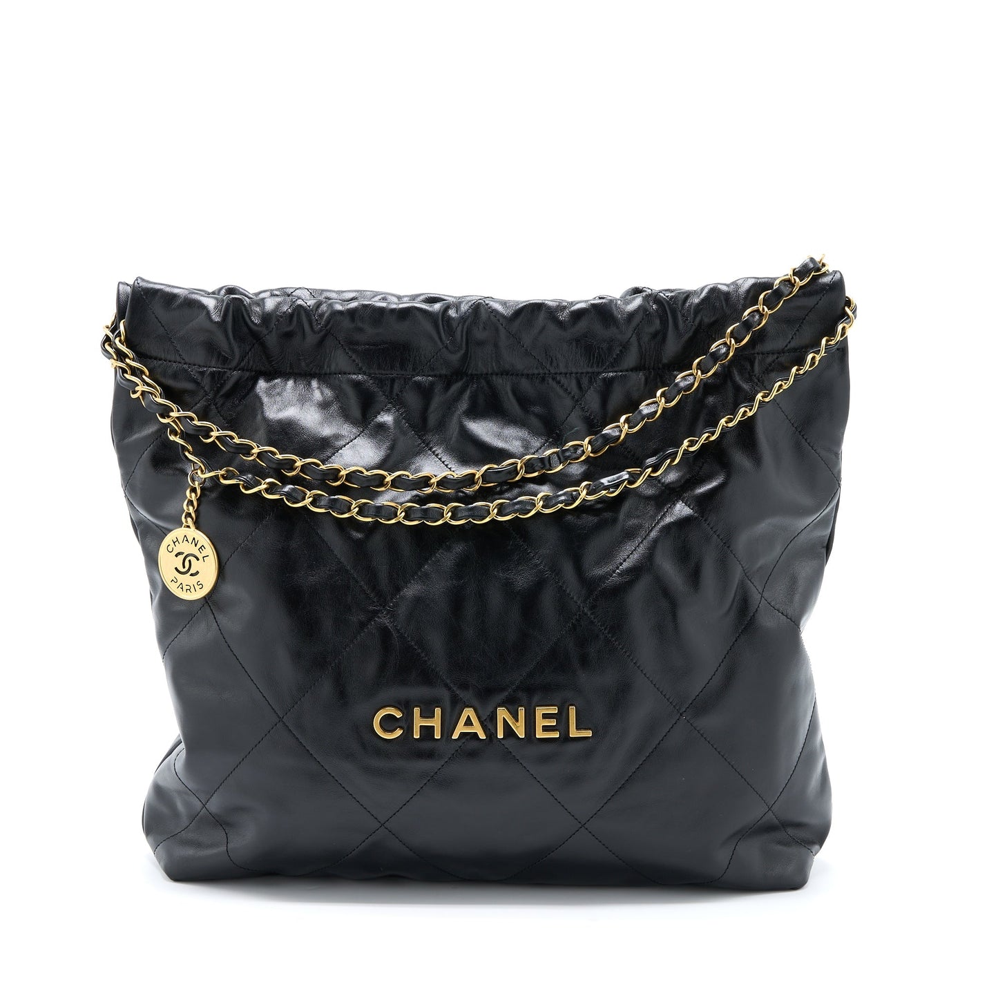 Chanel Medium 22 Bag Shiny Calfskin Black Brushed  (Microchip)