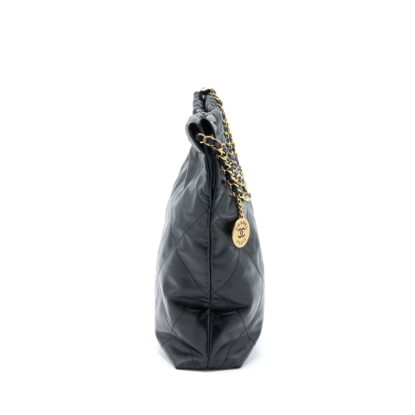 Chanel Medium 22 Bag Shiny Calfskin Black Brushed  (Microchip)