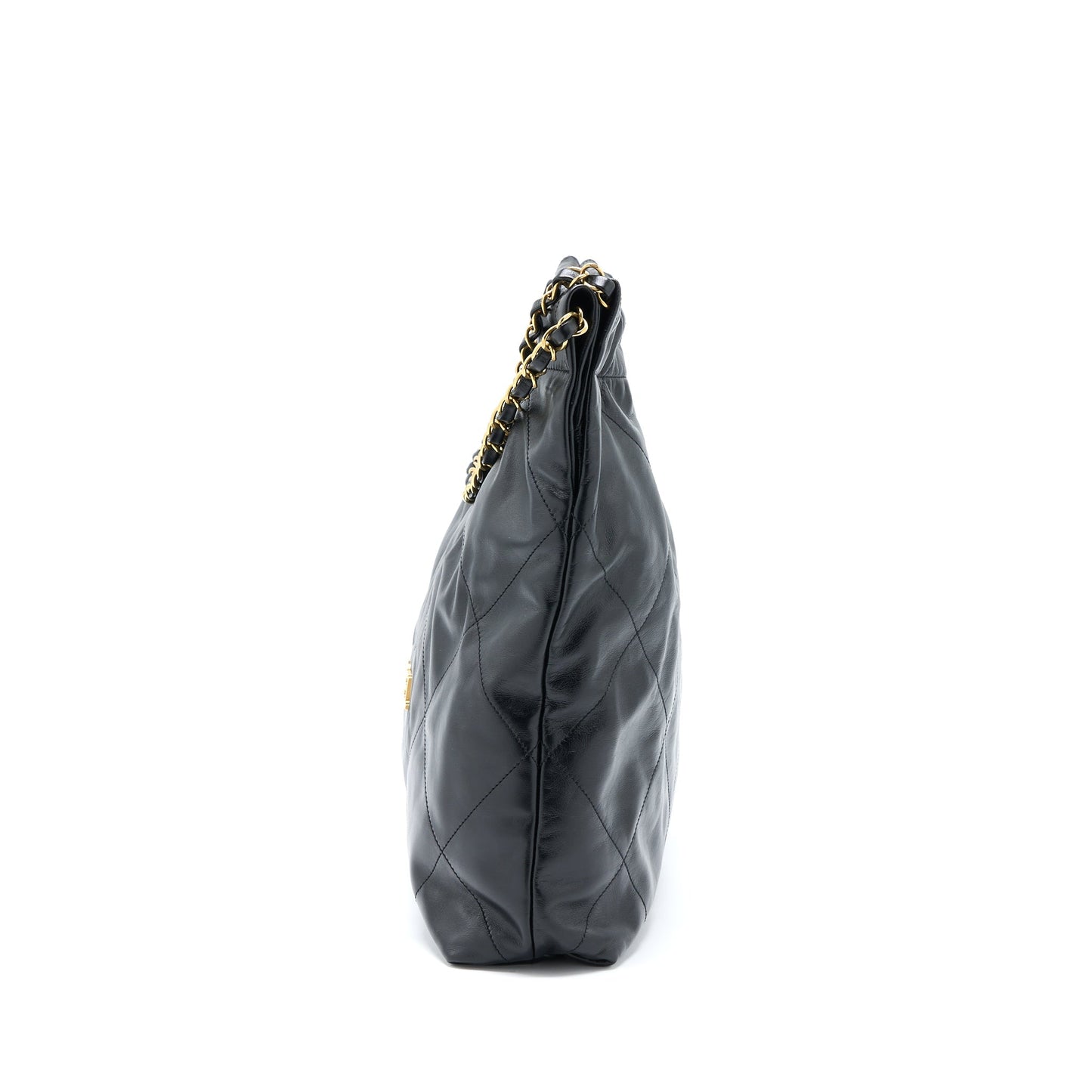 Chanel Medium 22 Bag Shiny Calfskin Black Brushed  (Microchip)