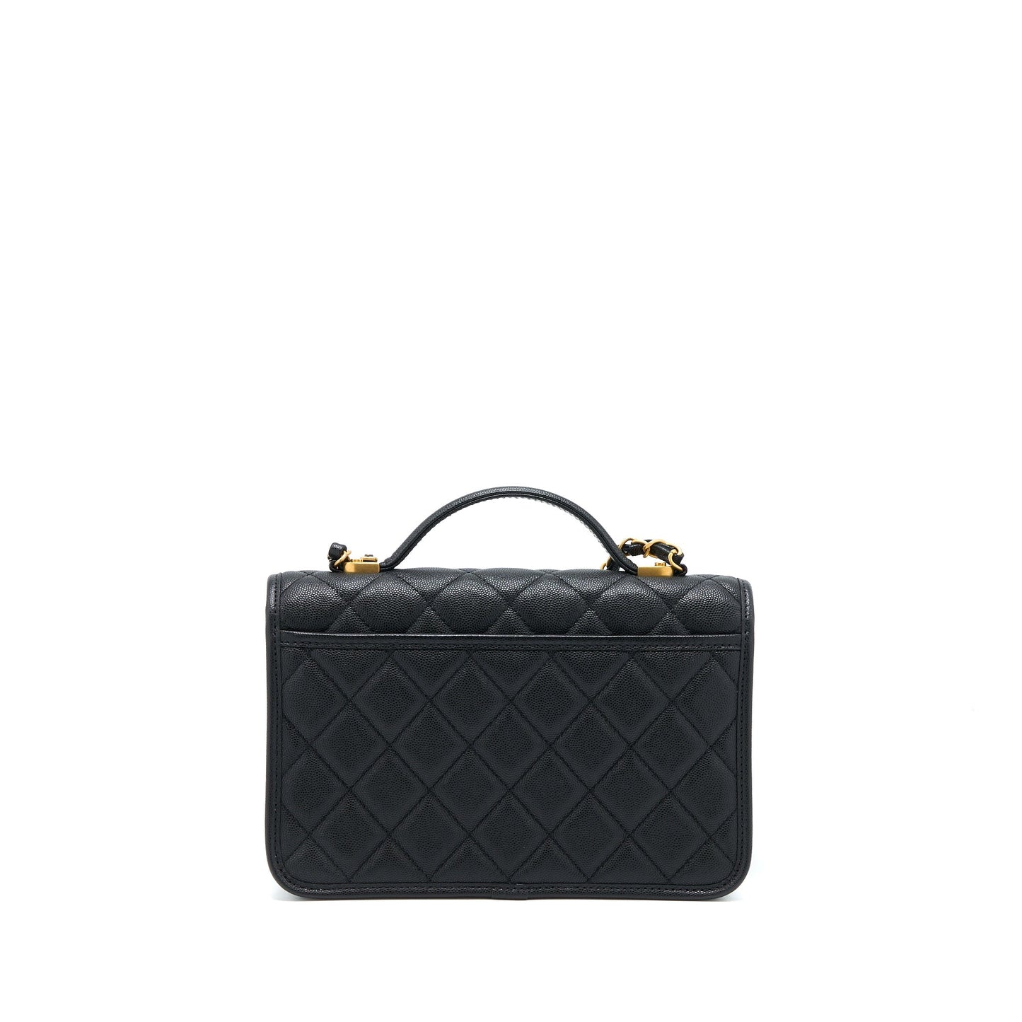 Chanel 22K Top Handle Messenger Bag Caviar Black Brushed  (Microchip)