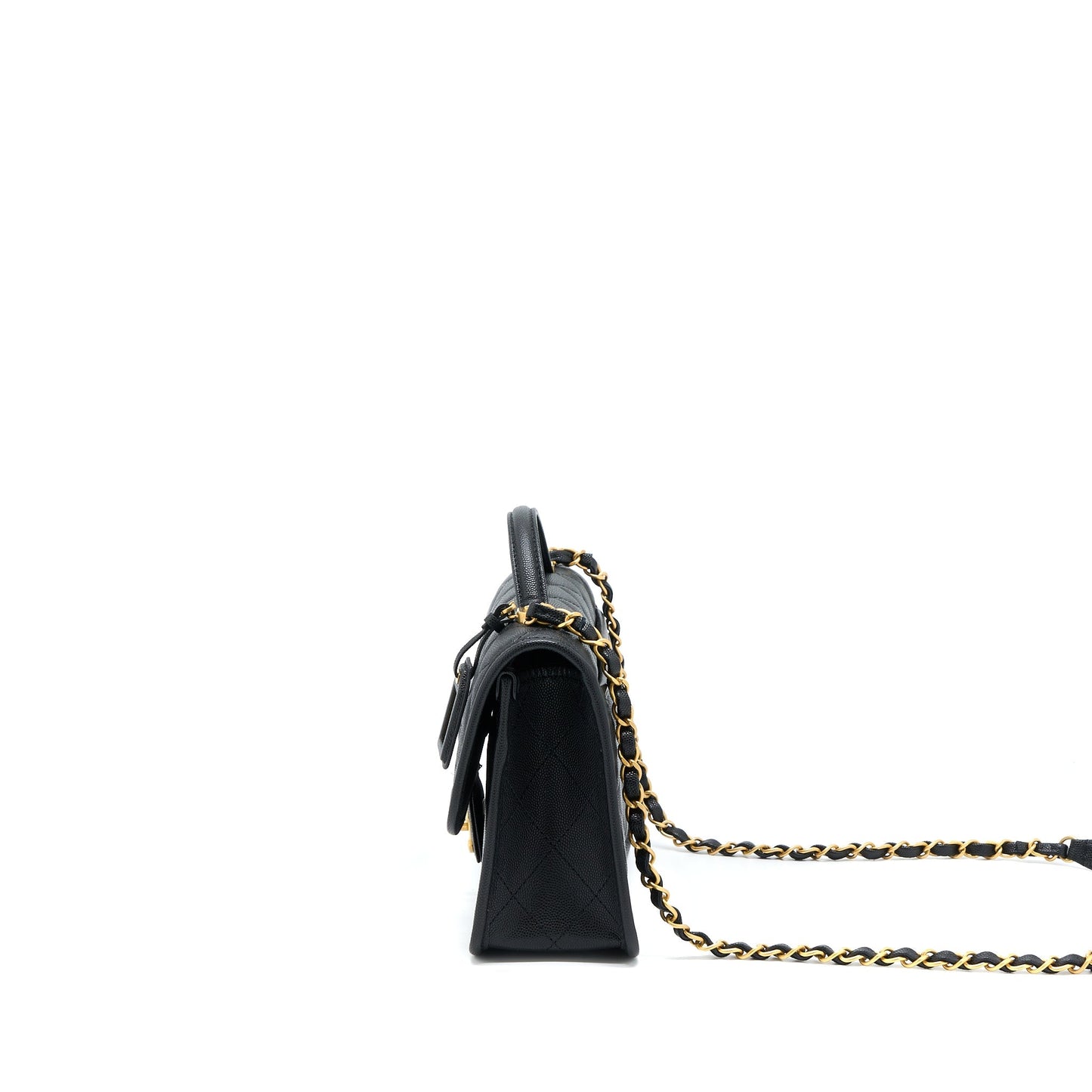 Chanel 22K Top Handle Messenger Bag Caviar Black Brushed  (Microchip)