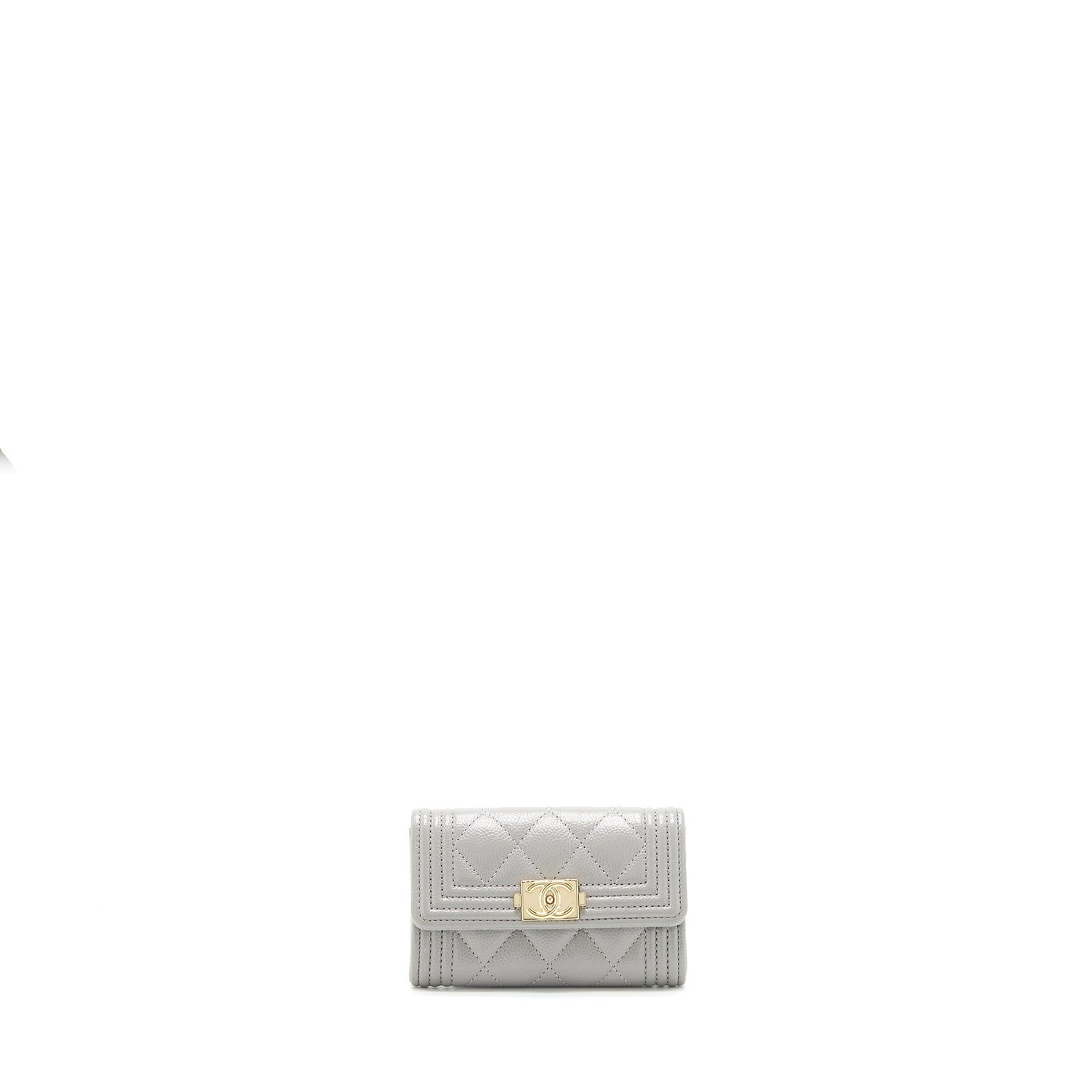 Chanel Boy Flap card holder Caviar light Grey L