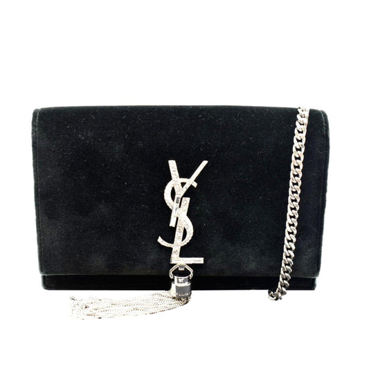 YVES SAINT LAURENT Crystal Kate Medium Tassel Velvet Crossbody Bag Dark Green