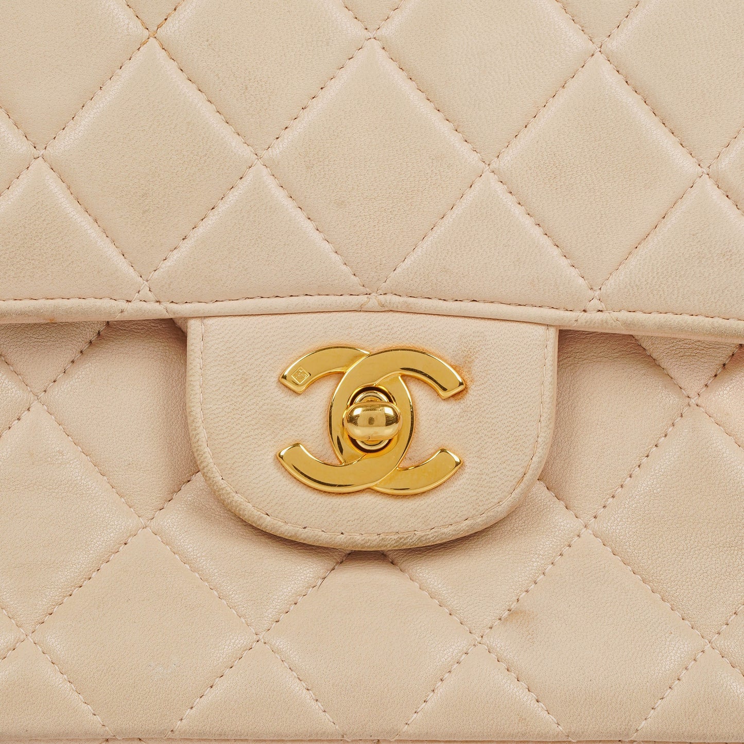 Chanel Double-Sided Flap Bag Beige Leather 24k Gold-Plated Hardware