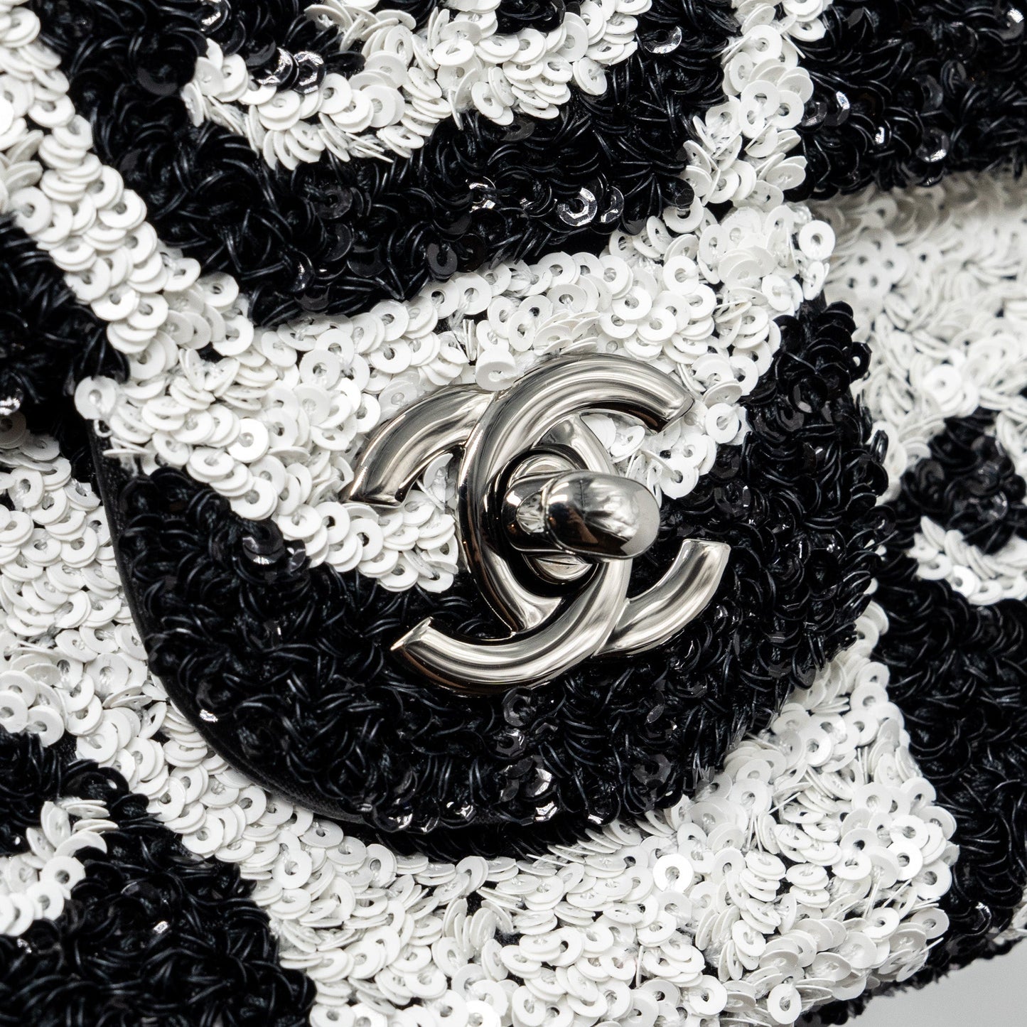 Chanel 21P Limited Edition Flap Bag Sequins/ Satin Black/ White