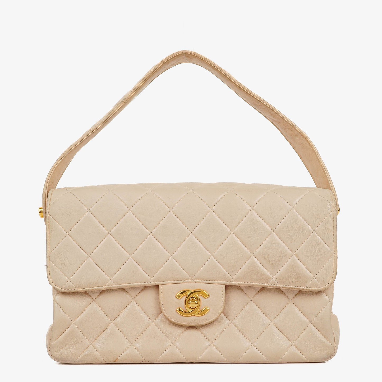 Chanel Double-Sided Flap Bag Beige Leather 24k Gold-Plated Hardware