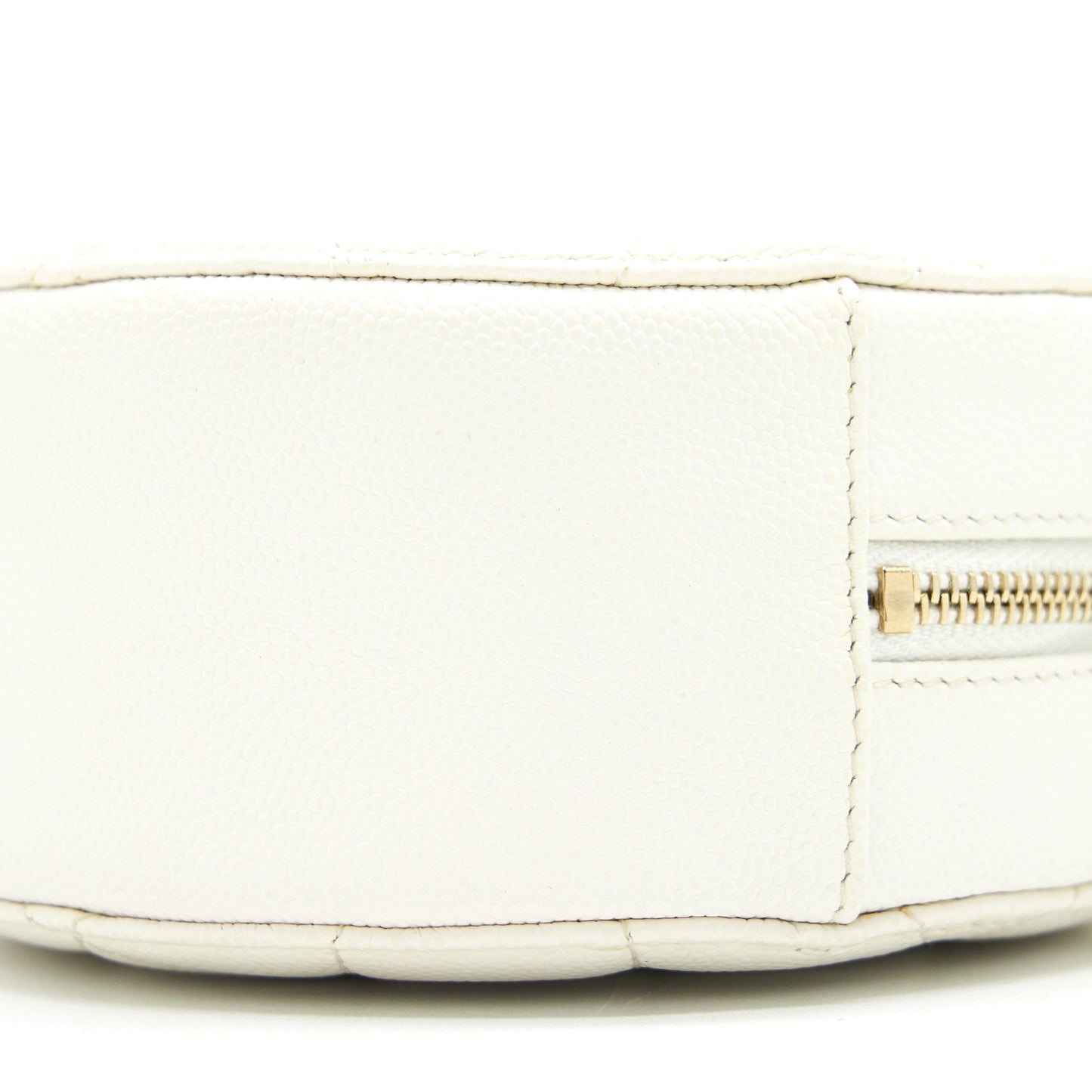Chanel mini round Bag with Chain Caviar White L